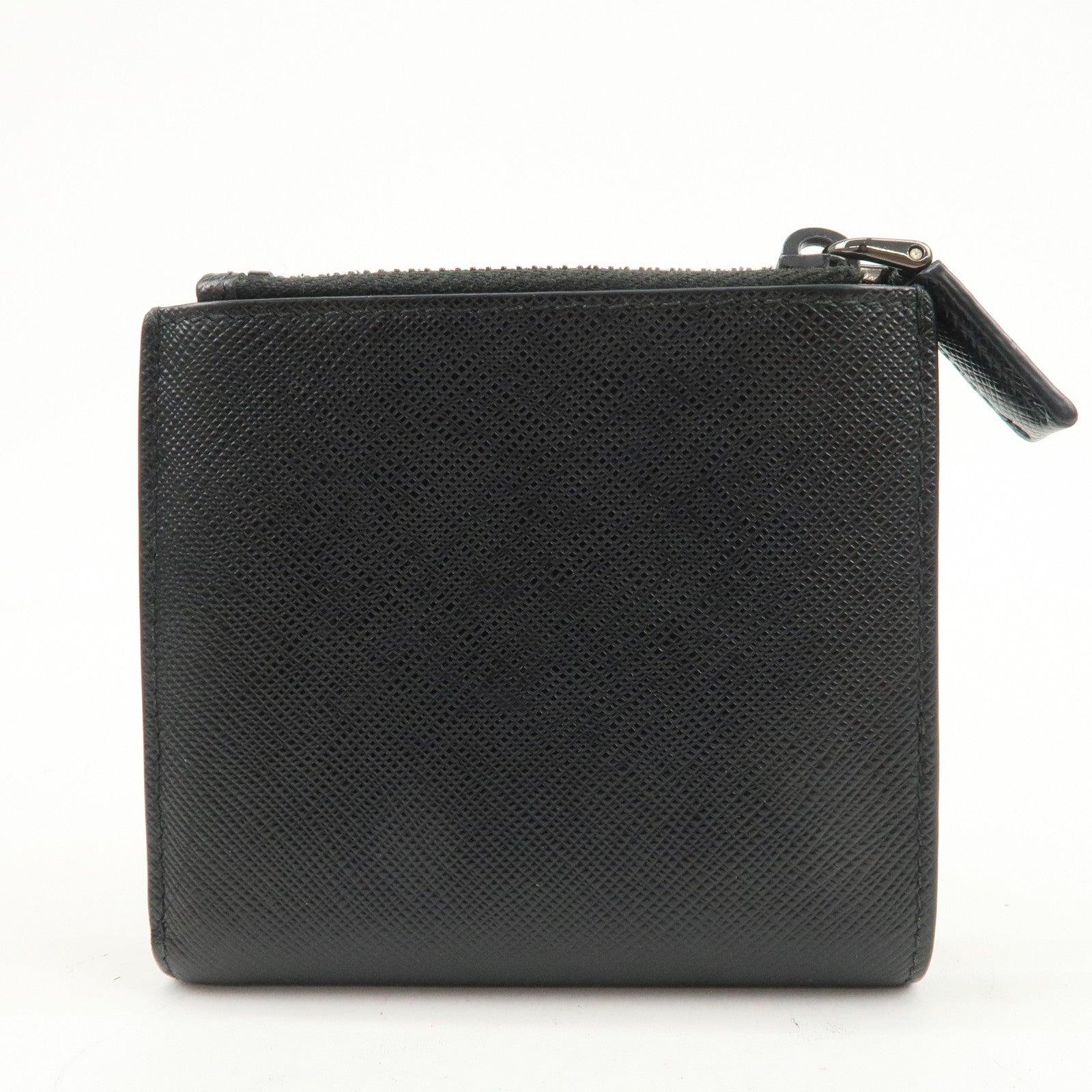 PRADA Logo Saffiano Leather Compact Wallet Black 2MC066