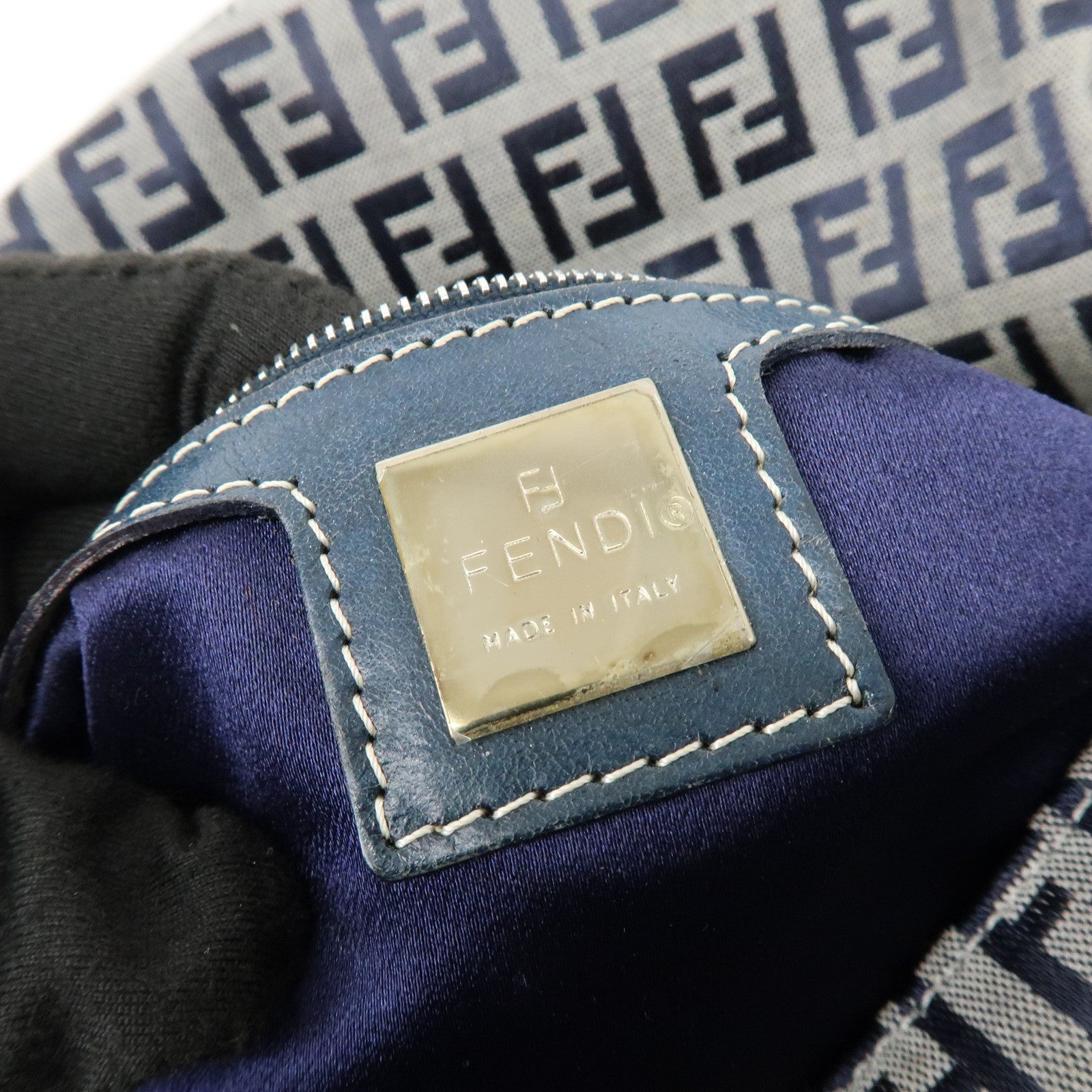 FENDI Mamma Baguette Zucchino Canvas Leather Shoulder Bag 26325