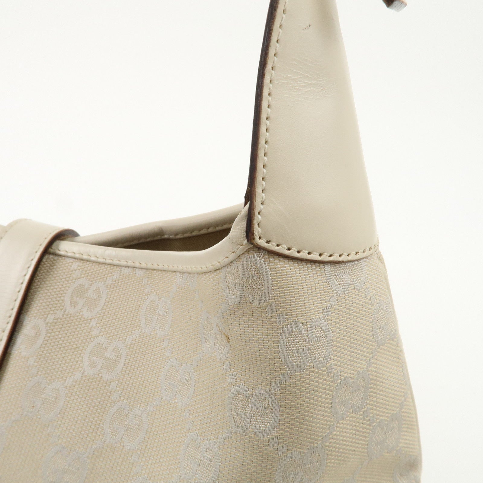 GUCCI Jackie GG Canvas Leather Shoulder Bag Beige White