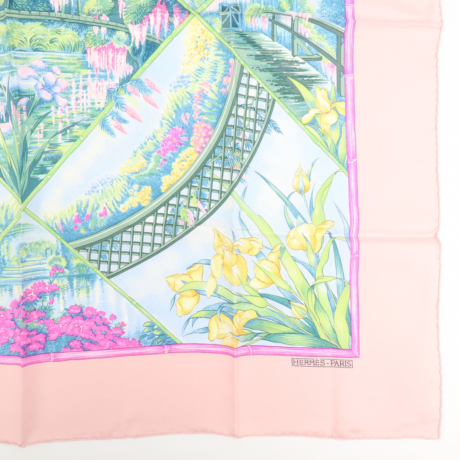 HERMES Carre 90 Silk 100% Scarf GIVERNY Pink Multicolor
