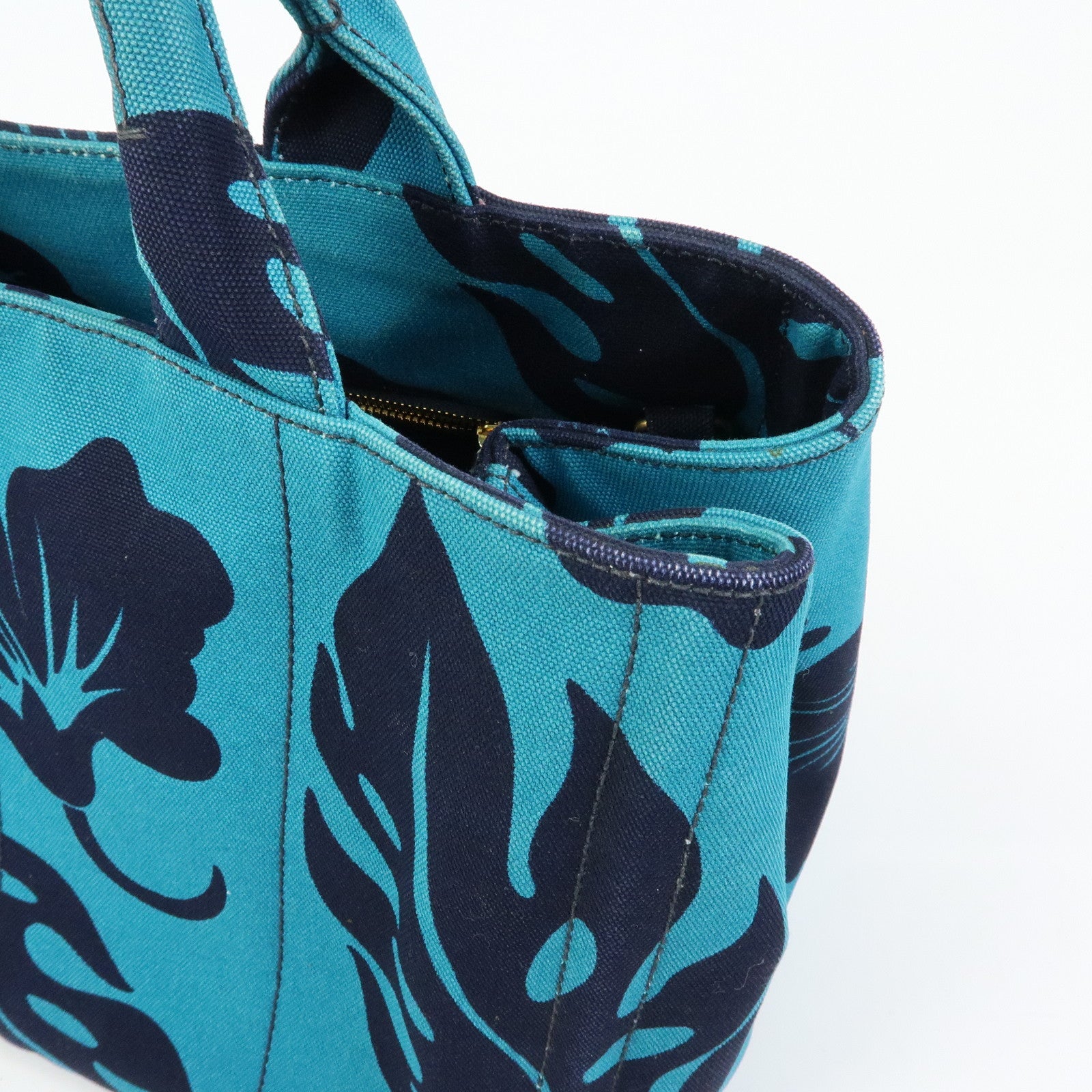 PRADA Triangle Logo Canapa Canvas 2Way Hand Bag Leaves B2642B