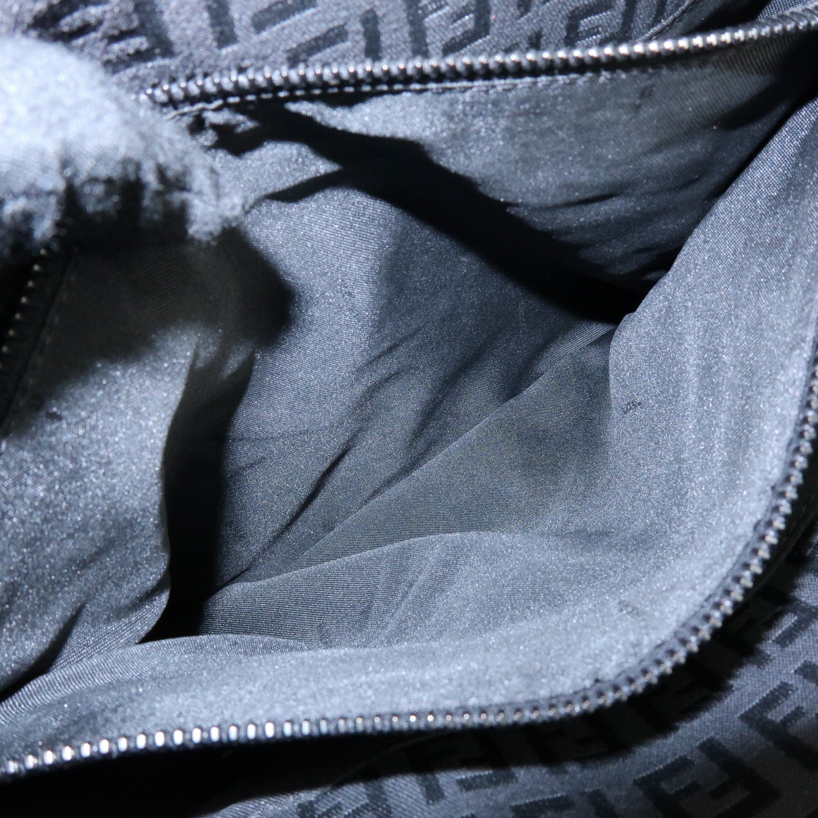 FENDI Zucchino Canvas Leather Tote Bag Shoulder Bag Black 8BH073