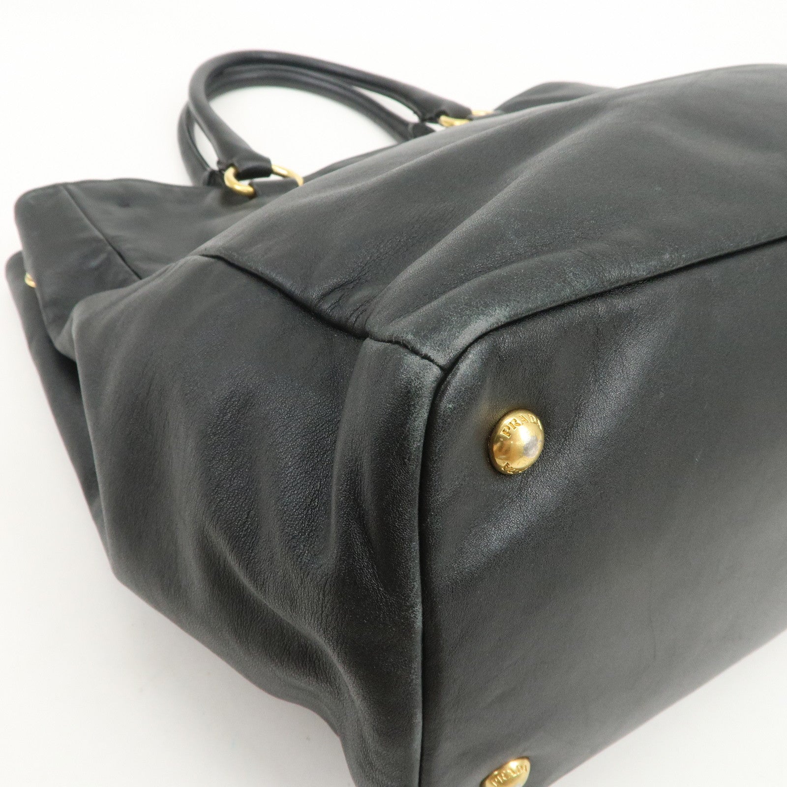 PRADA Logo Leather 2Way Hand Bag Tote Bag Shoulder Bag Black BN2151