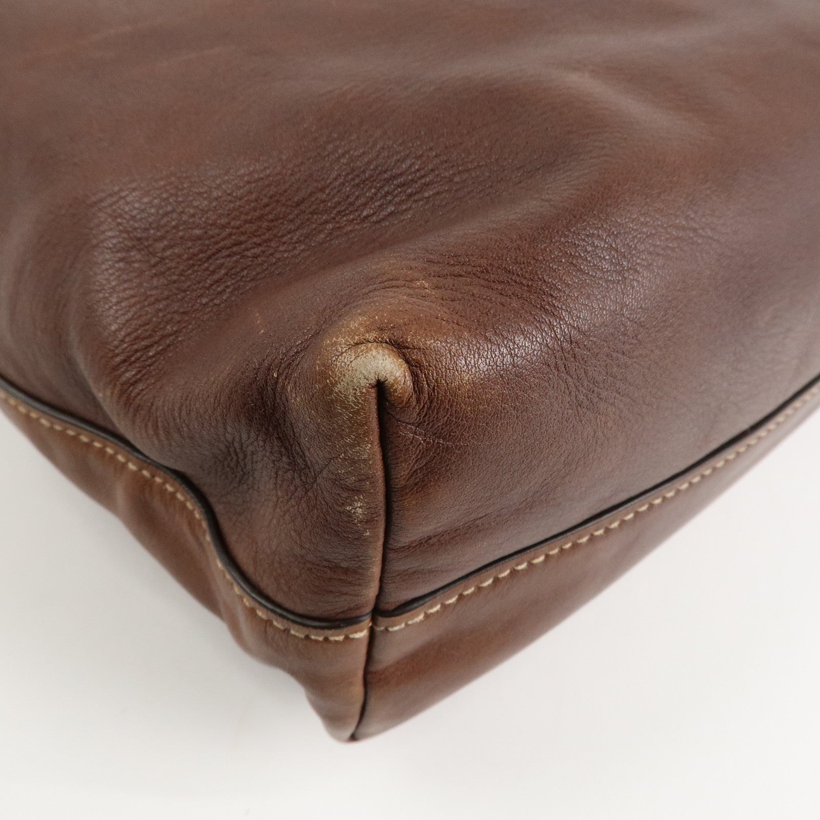 PRADA Logo Leather 2way Shoulder Bag Tote Bag Gold HDW Brown Used