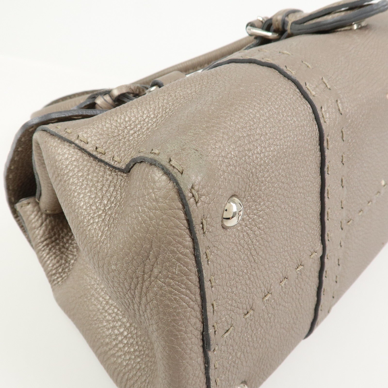 FENDI Seleria Linda Leather Shoulder Bag Hand Bag Greige 8BR442