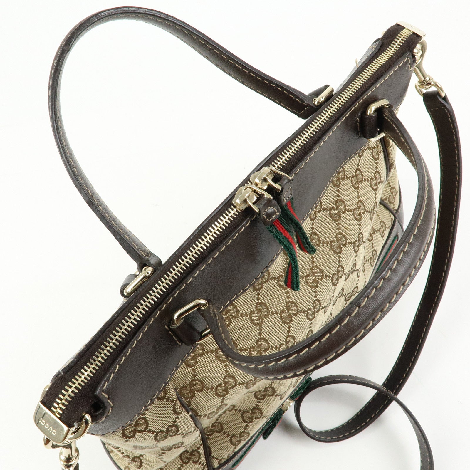 GUCCI Mayfair GG Canvas Leather Hand Bag Beige Brown 269894