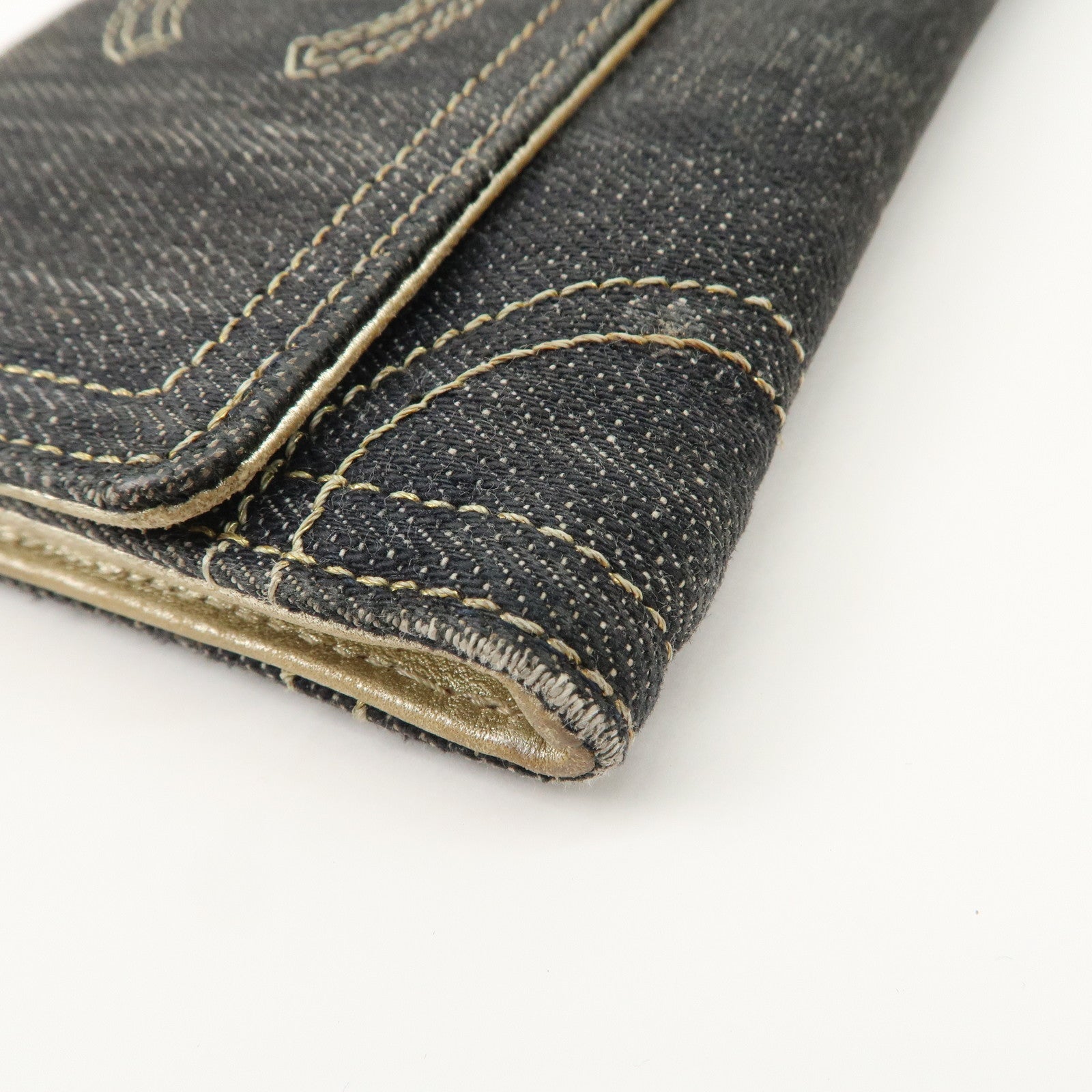 CHANEL COCO Mark Denim Bi-fold Wallet Indigo Blue A31991 Used