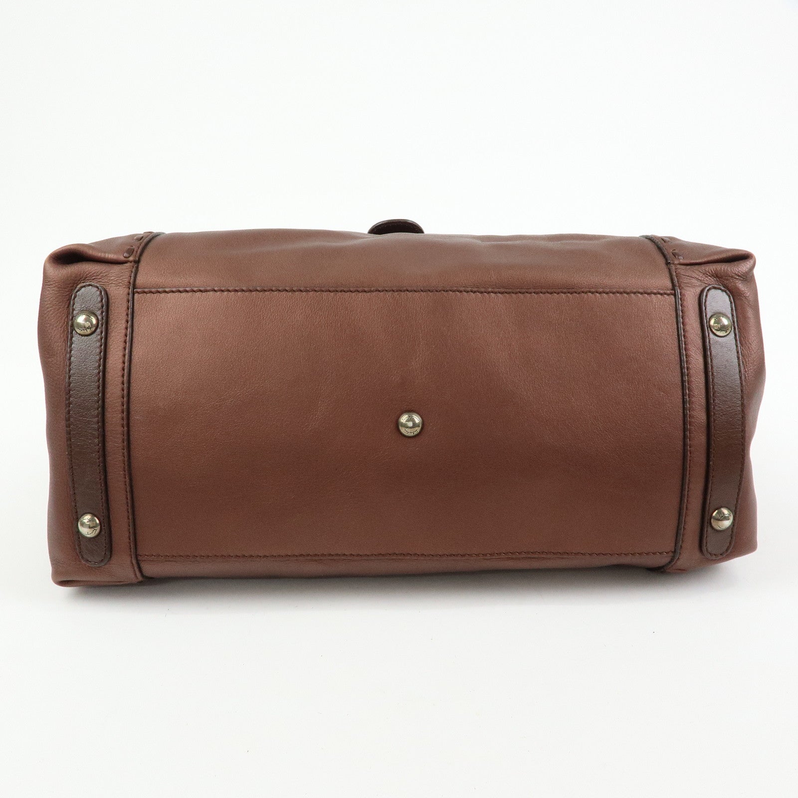 Ferragamo Gancini Leather 2Way Bag Hand Shoulder Bag Metallic Brown