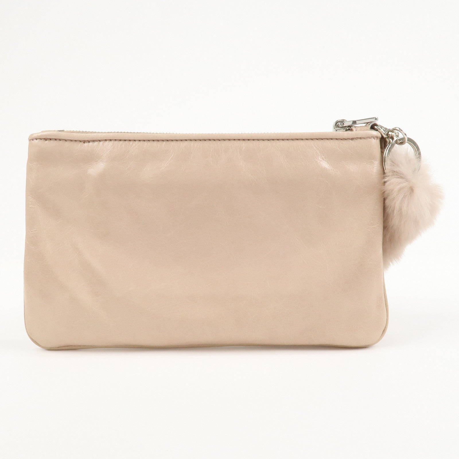 MIU MIU Leather Fur Clutch Bag Pouch Pink Beige 5NH811
