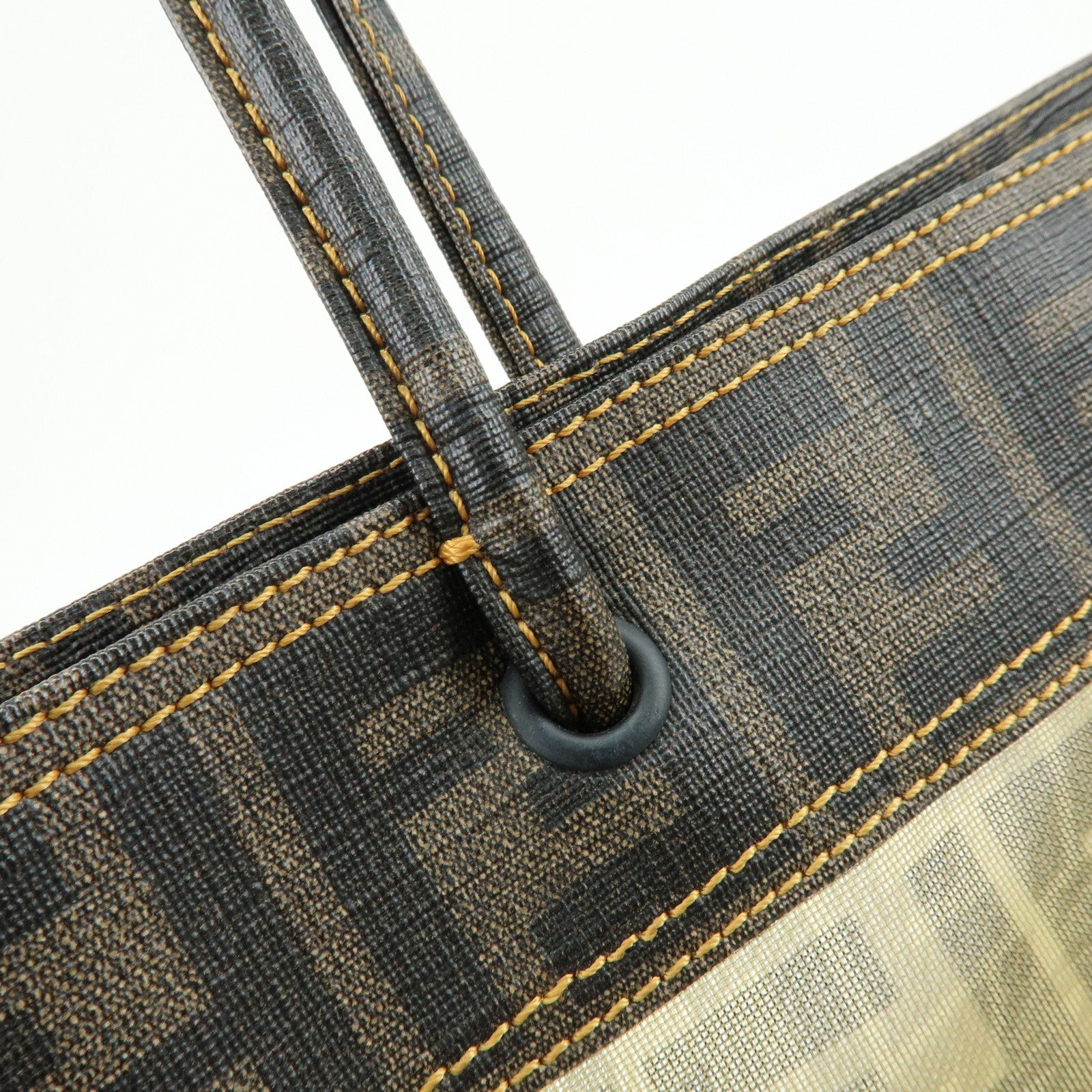 FENDI Zucca Mesh PVC Coated Tote Bag Shoulder Bag Brown 8BH184