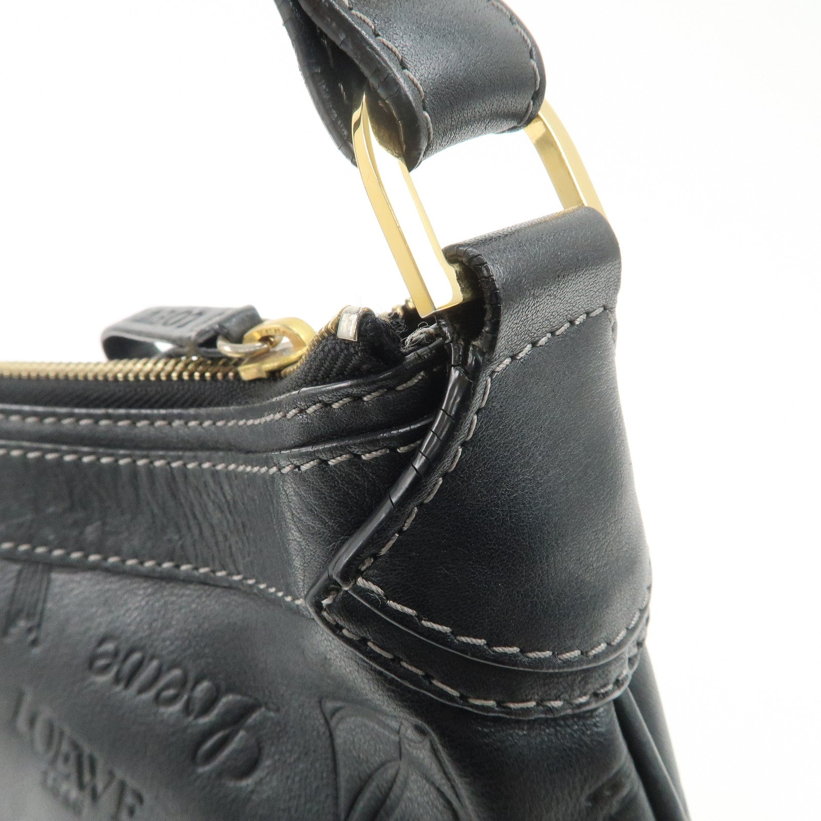 LOEWE 160th Anniversary Leather Shoulder Bag Hand Bag Black Gold