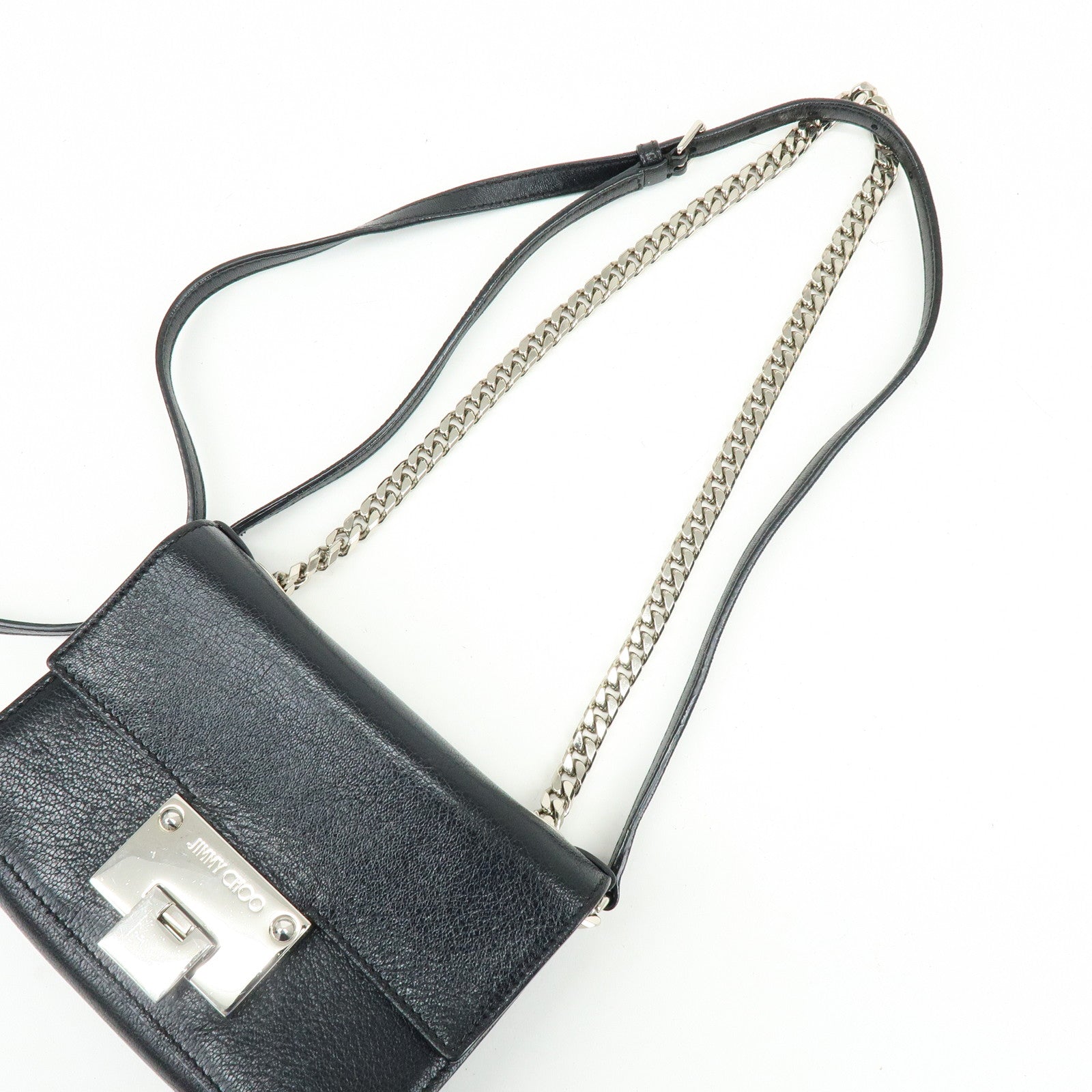 JIMMY CHOO REBEL BAG Leather Chain Shoulder Bag Crossbody Bag Black