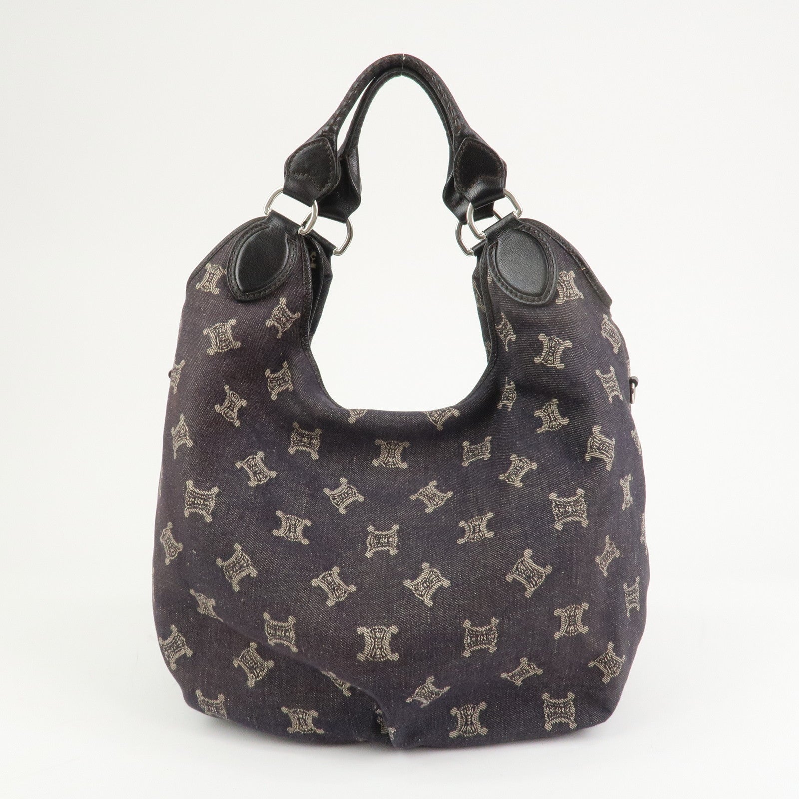 CELINE Macadam Denim Leather 2Way Shoulder Bag Indigo Blue Brown