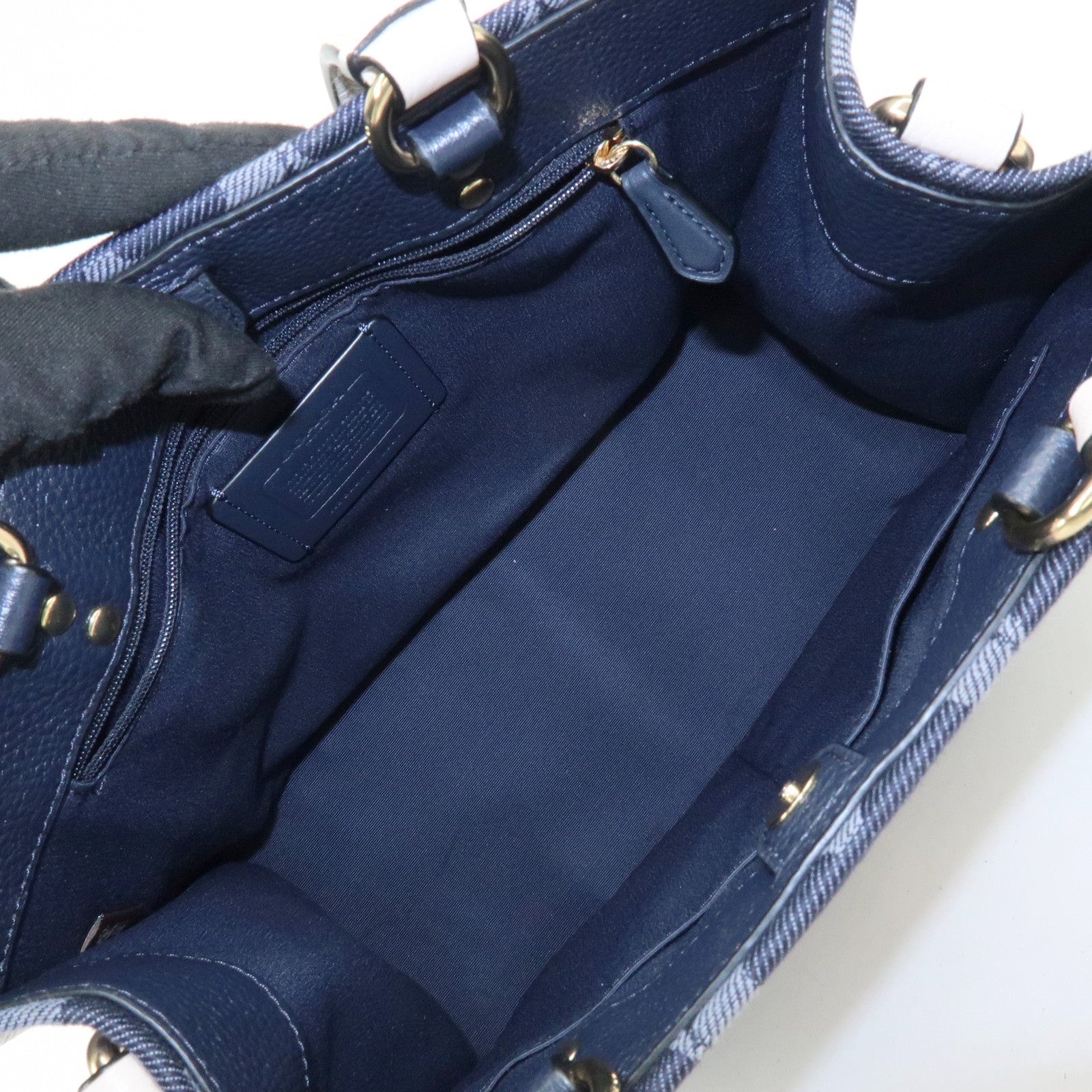 COACH Dempsey Signature Denim Leather 2Way Shoulder Hand Bag Navy