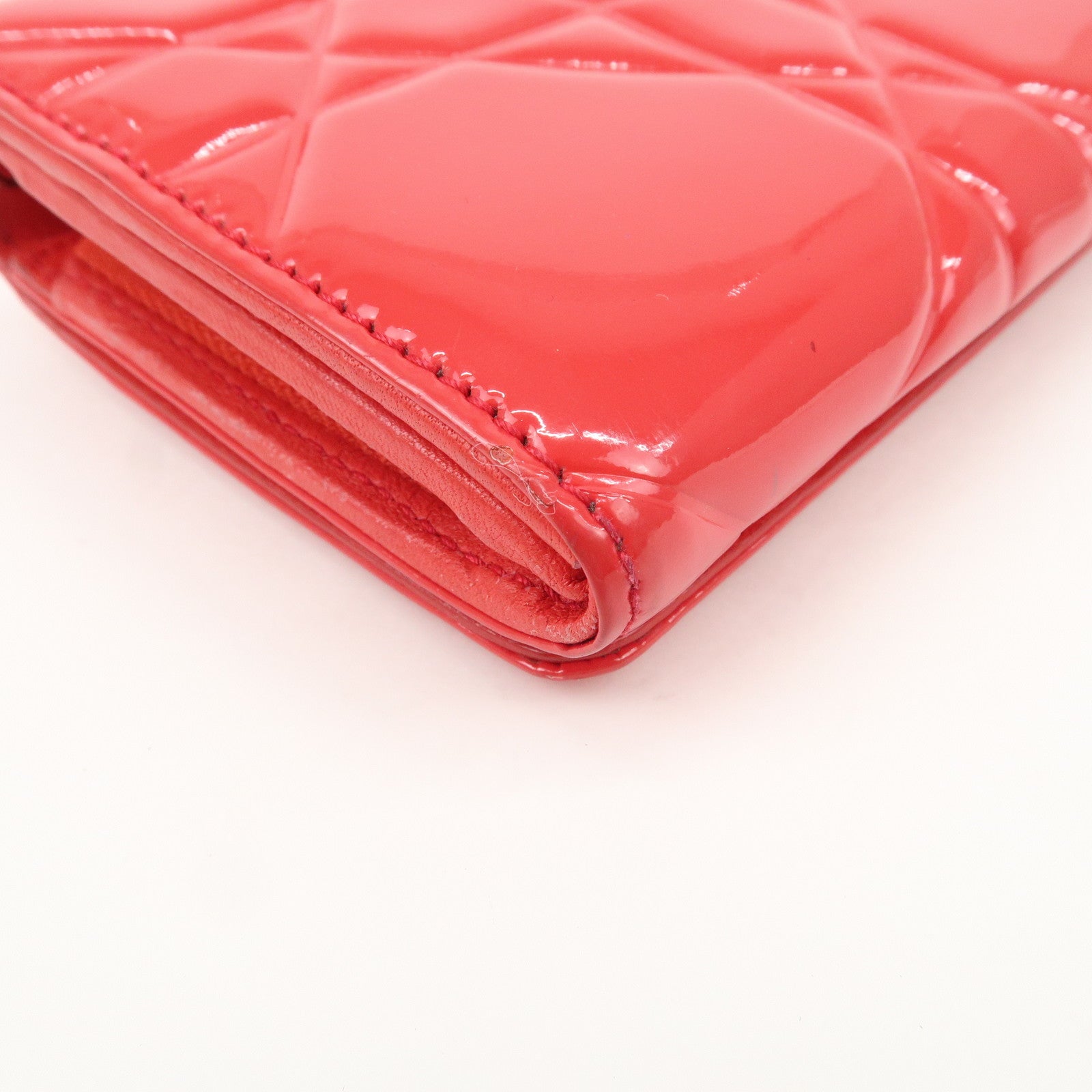 Christian Dior Cannage Patent Leather Bi-Fold Long Wallet Red
