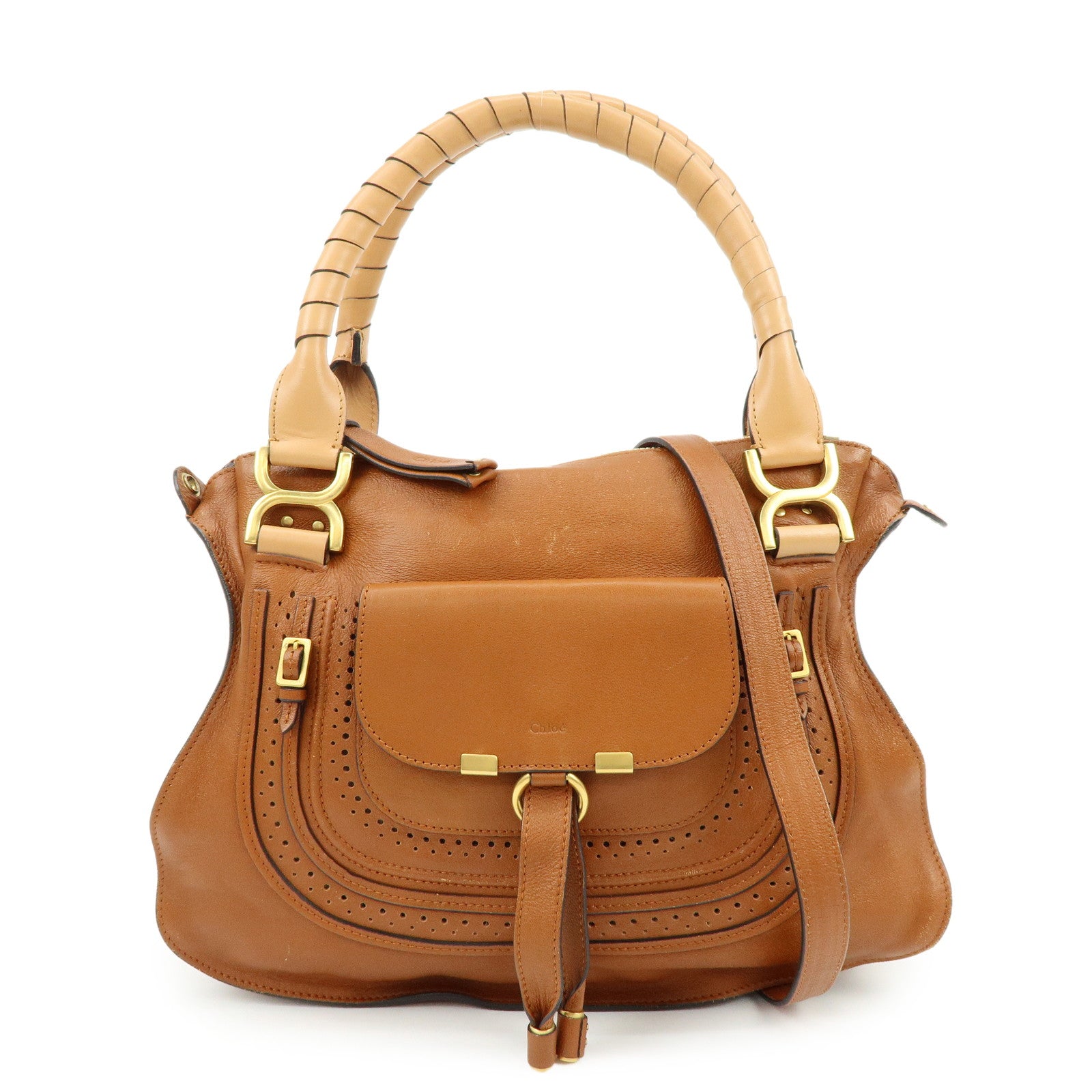 Chloe Marcie Leather 2Way Bag Shoulder Bag Hand Bag Brown
