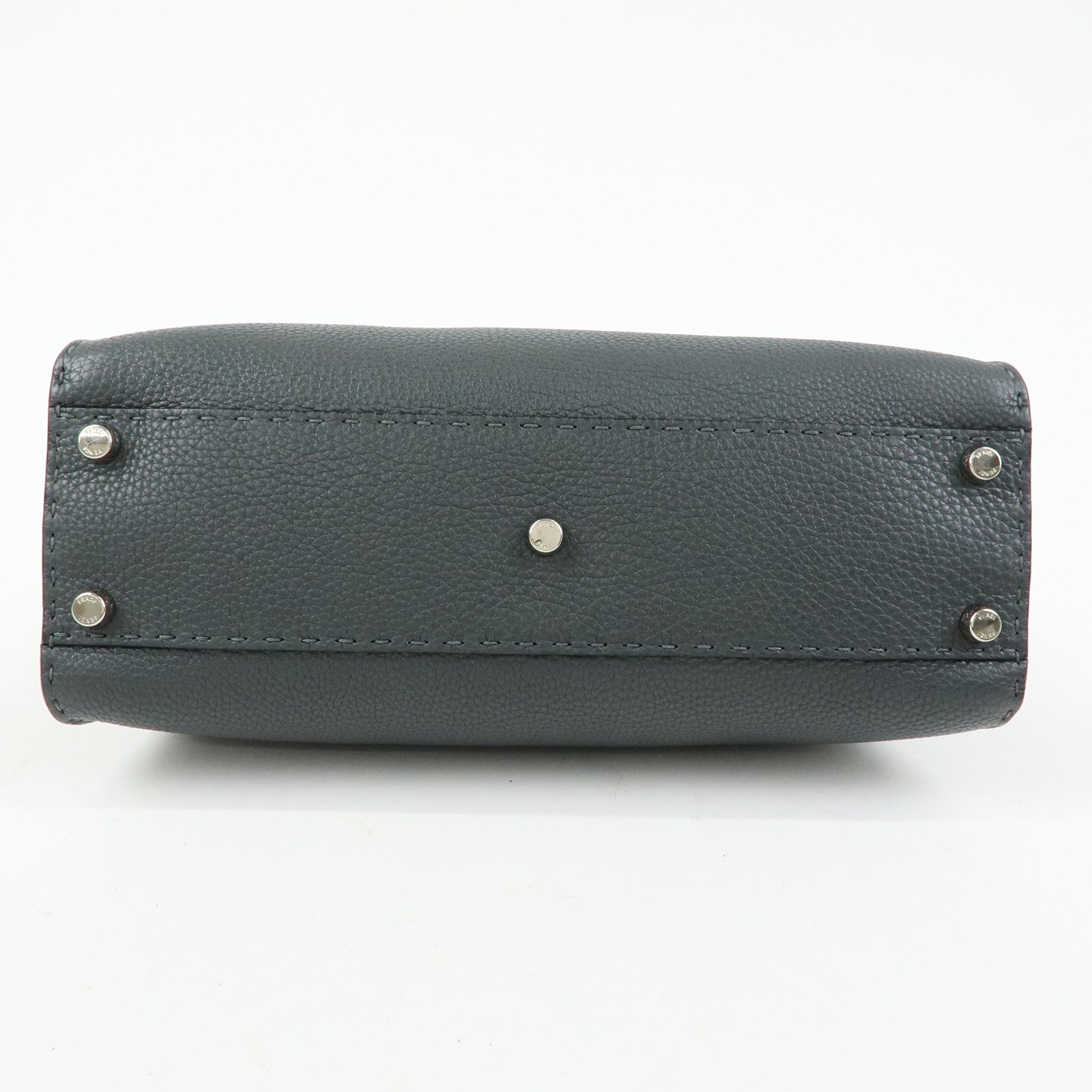 FENDI Selleria Peekaboo Leather 2Way Bag Hand Bag Gray 8BN290