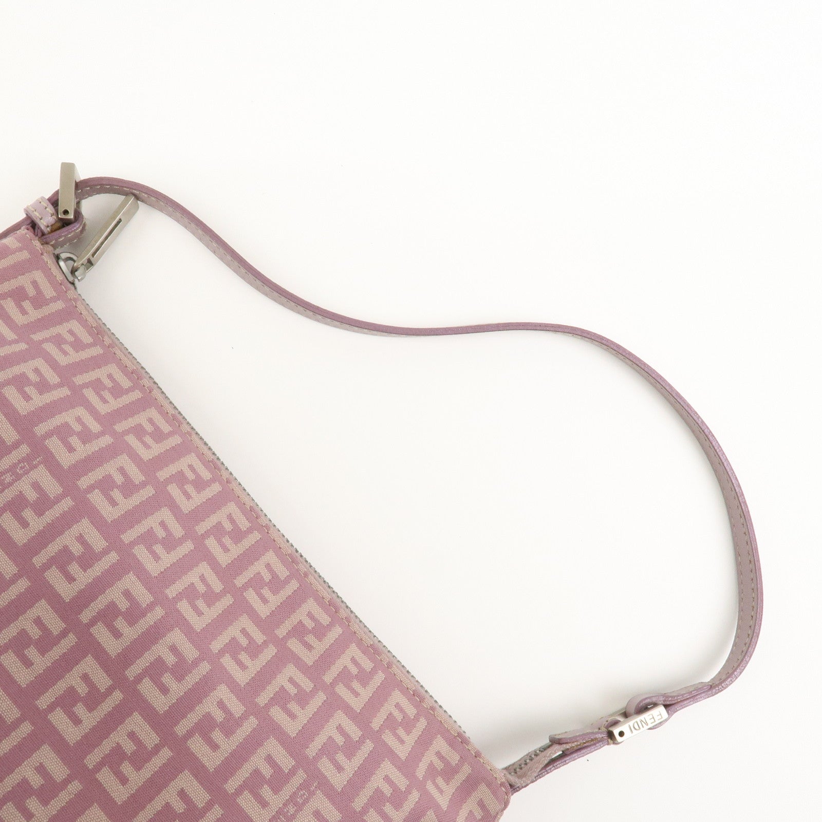 FENDI Zucchino Canvas Leather Shoulder Bag Light Purple 8BR267