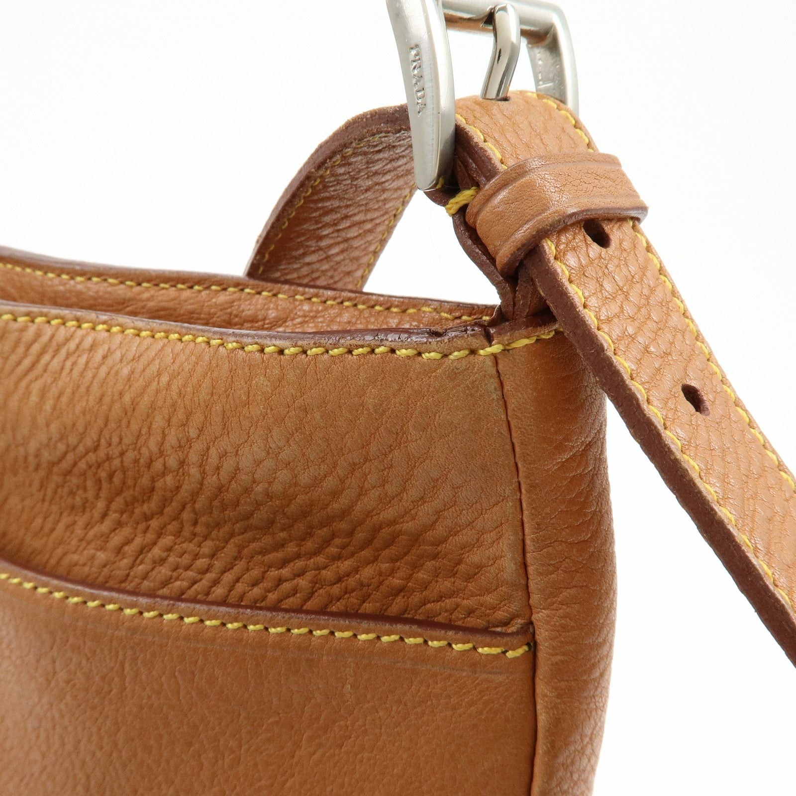 PRADA Triangle Logo Calf Leather Shoulder Crossbody Bag Brown