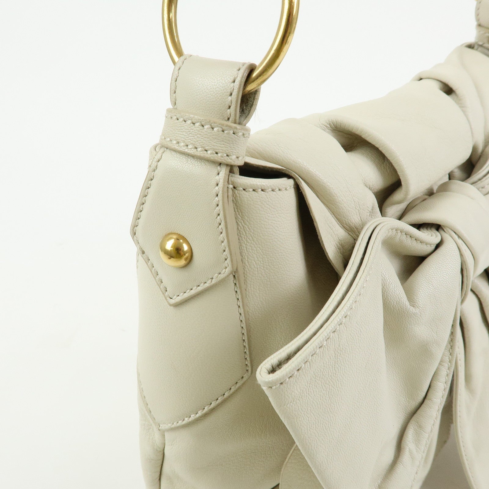 SAINT LAURENT PARIS YSL Ribbon Leather Shoulder Bag Ivory 151216