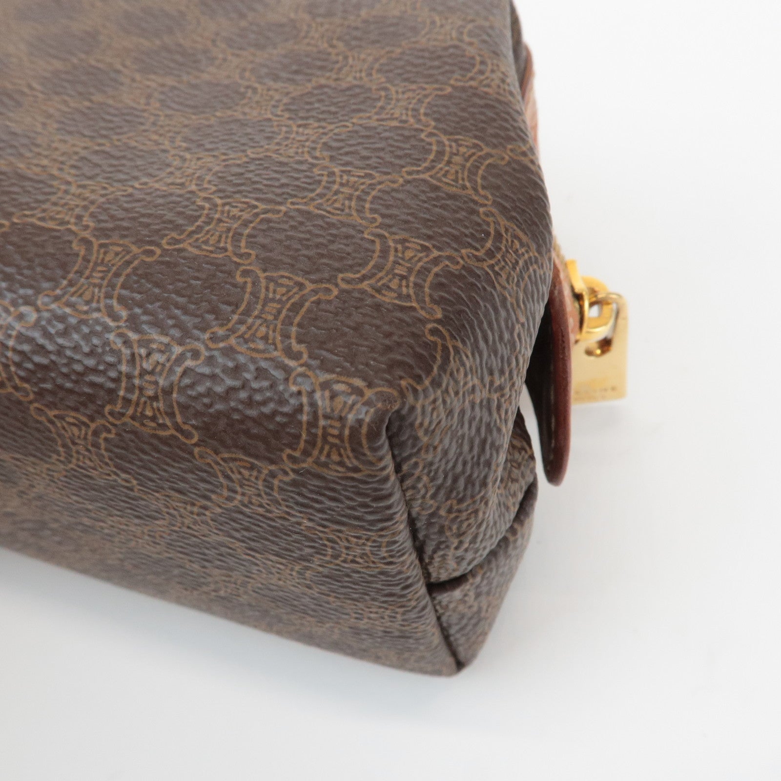 CELINE Macadam PVC Leather Canvas Pouch Brown Gold Hardware