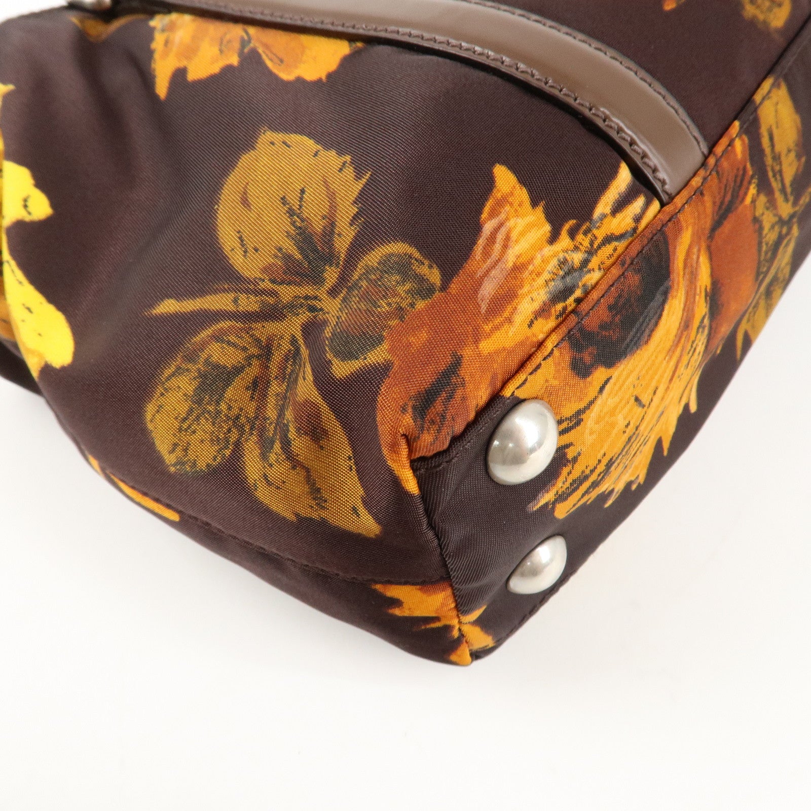 PRADA Triangle Logo 2Way Hand Bag Shoulder Bag Brown Yellow BN1052 Used