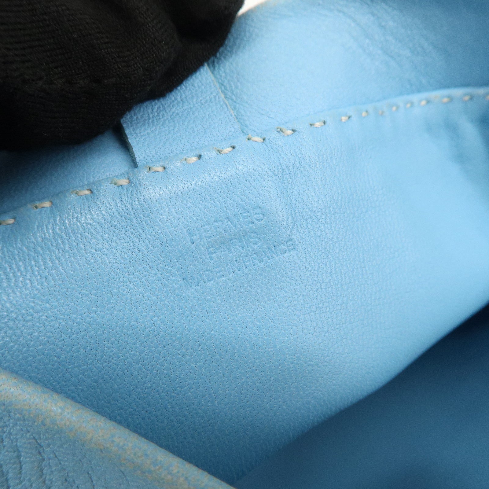 HERMES Lamb Skin Clou de Selle Shoulder Bag Crossbody Bag Blue