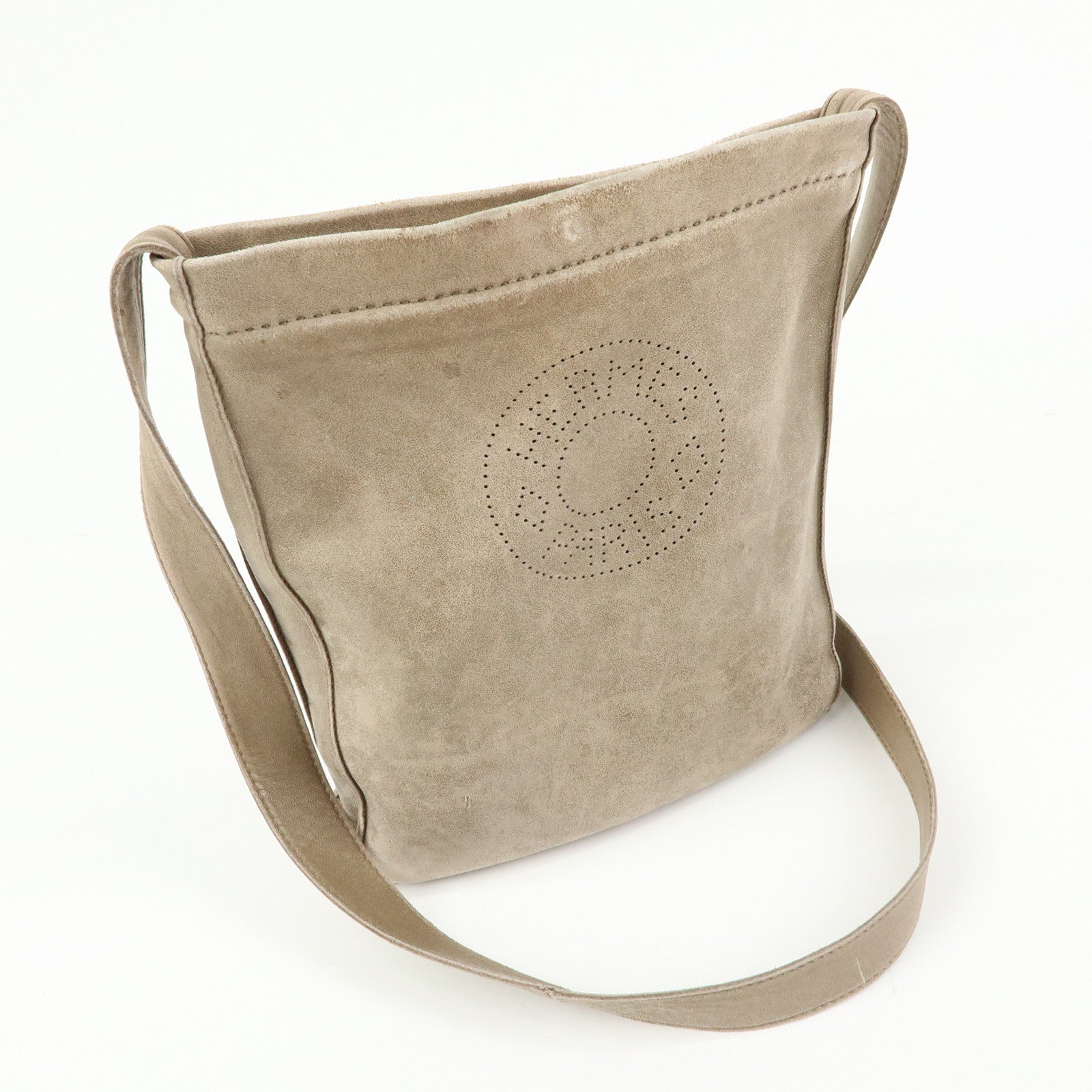 HERMES Leather Clou de Selle Shoulder Bag □M Stamped Beige