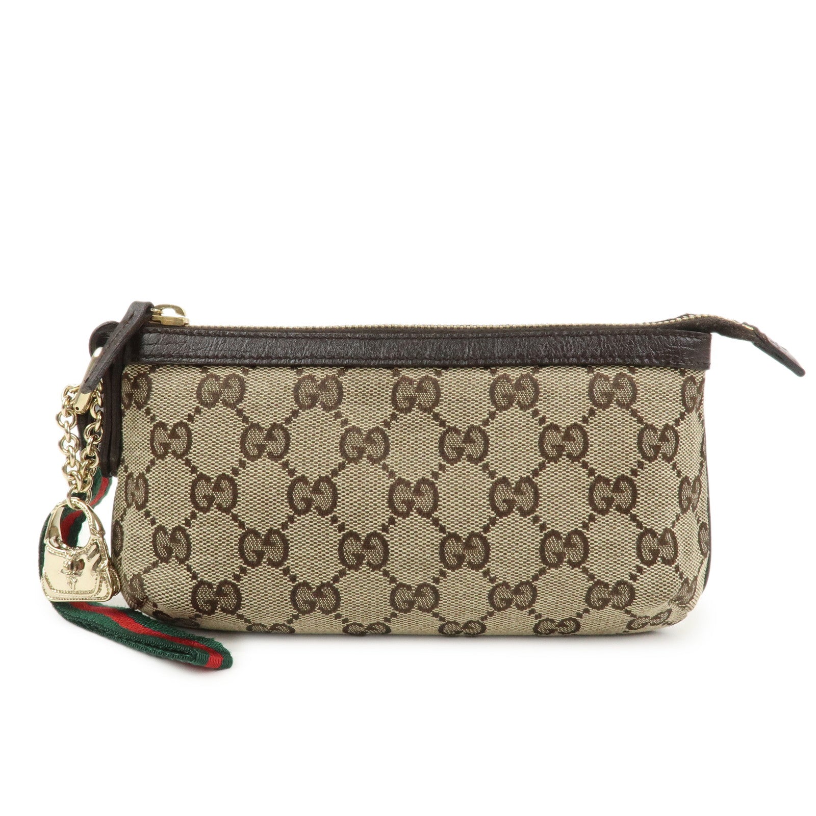 GUCCI Sherry GG Canvas Leather Pouch Cosmetic Pouch Brown 152507