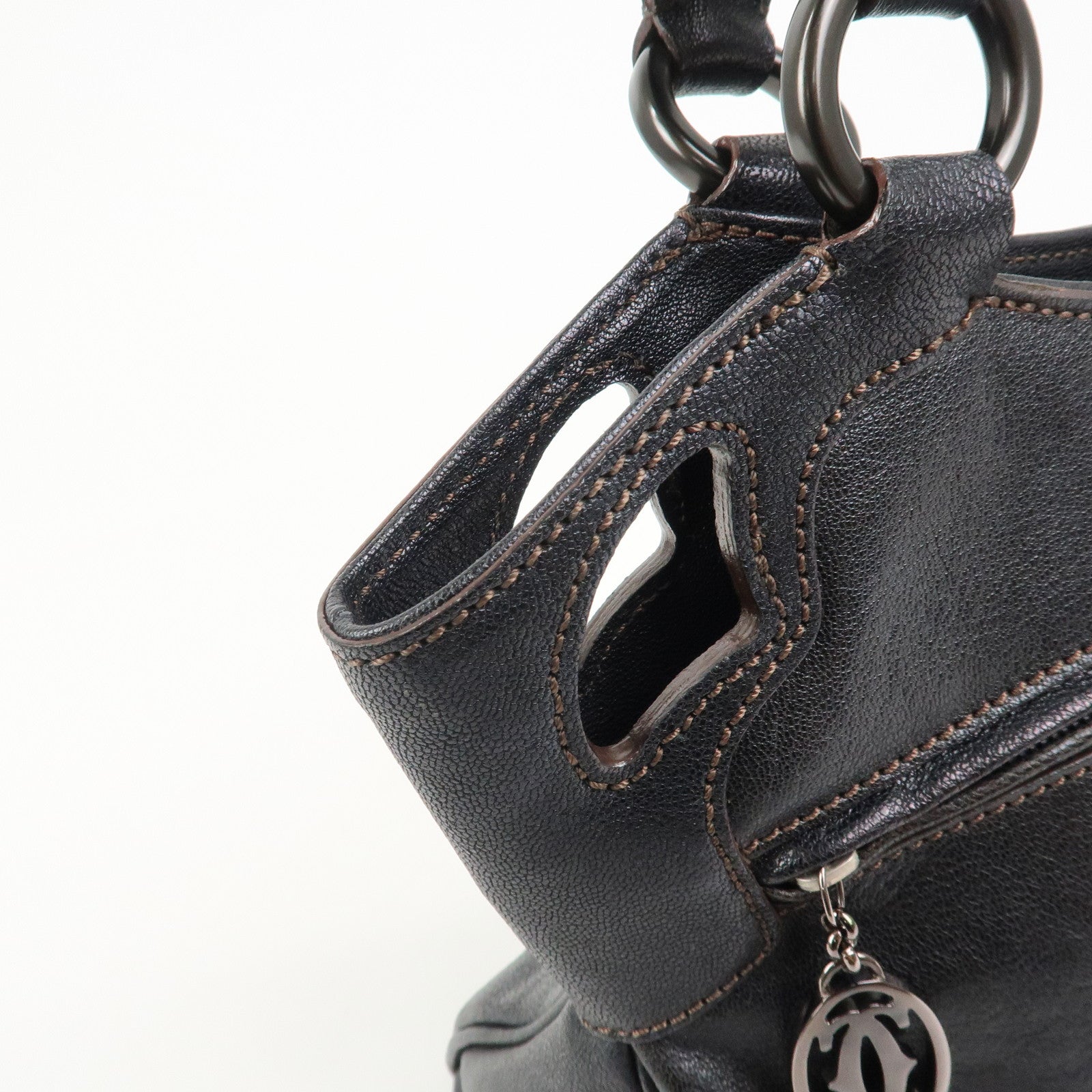 Cartier Mustline Marcello Leather Hand Bag Tote Bag Black