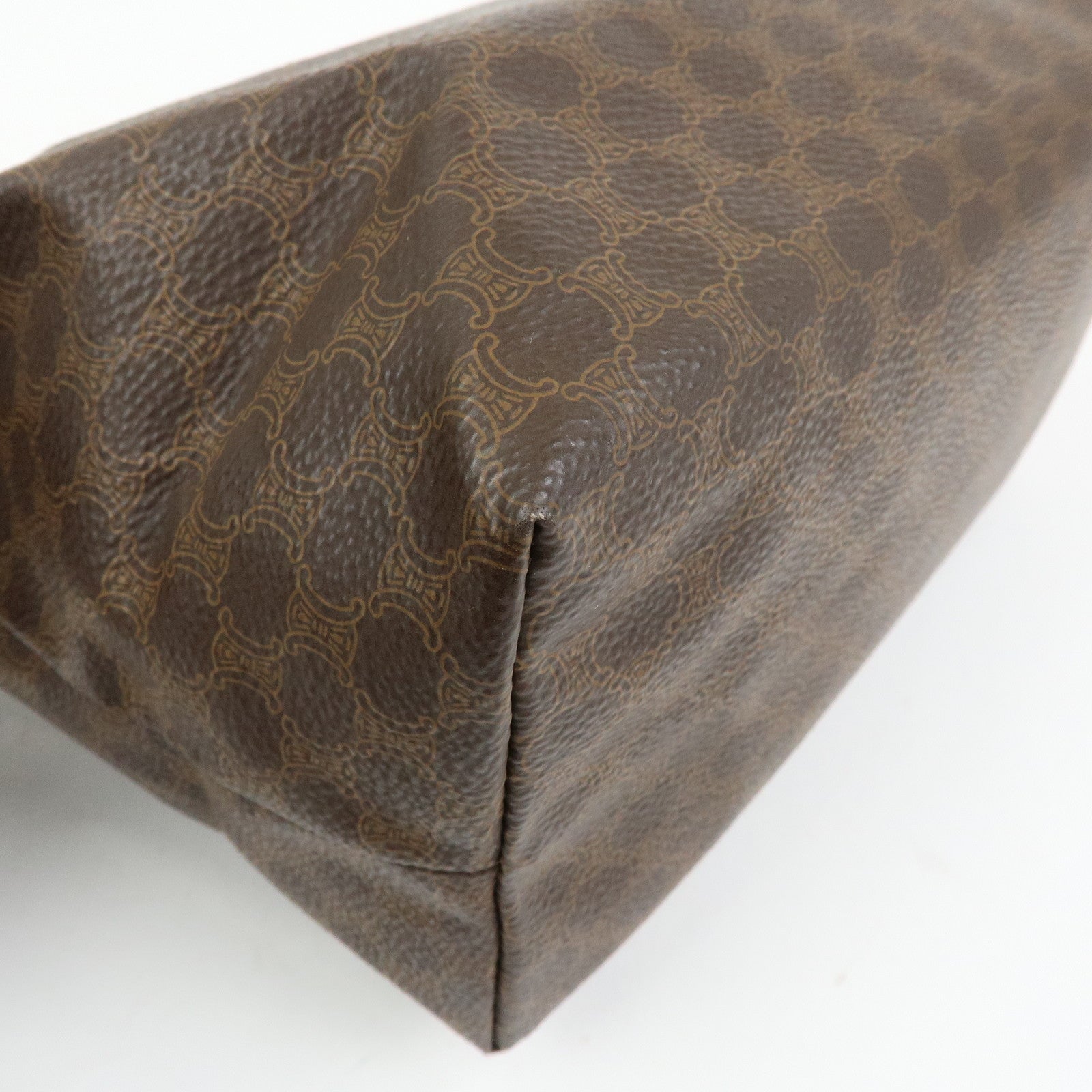 CELINE Macadam PVC Leather Hand Bag Pouch Brown