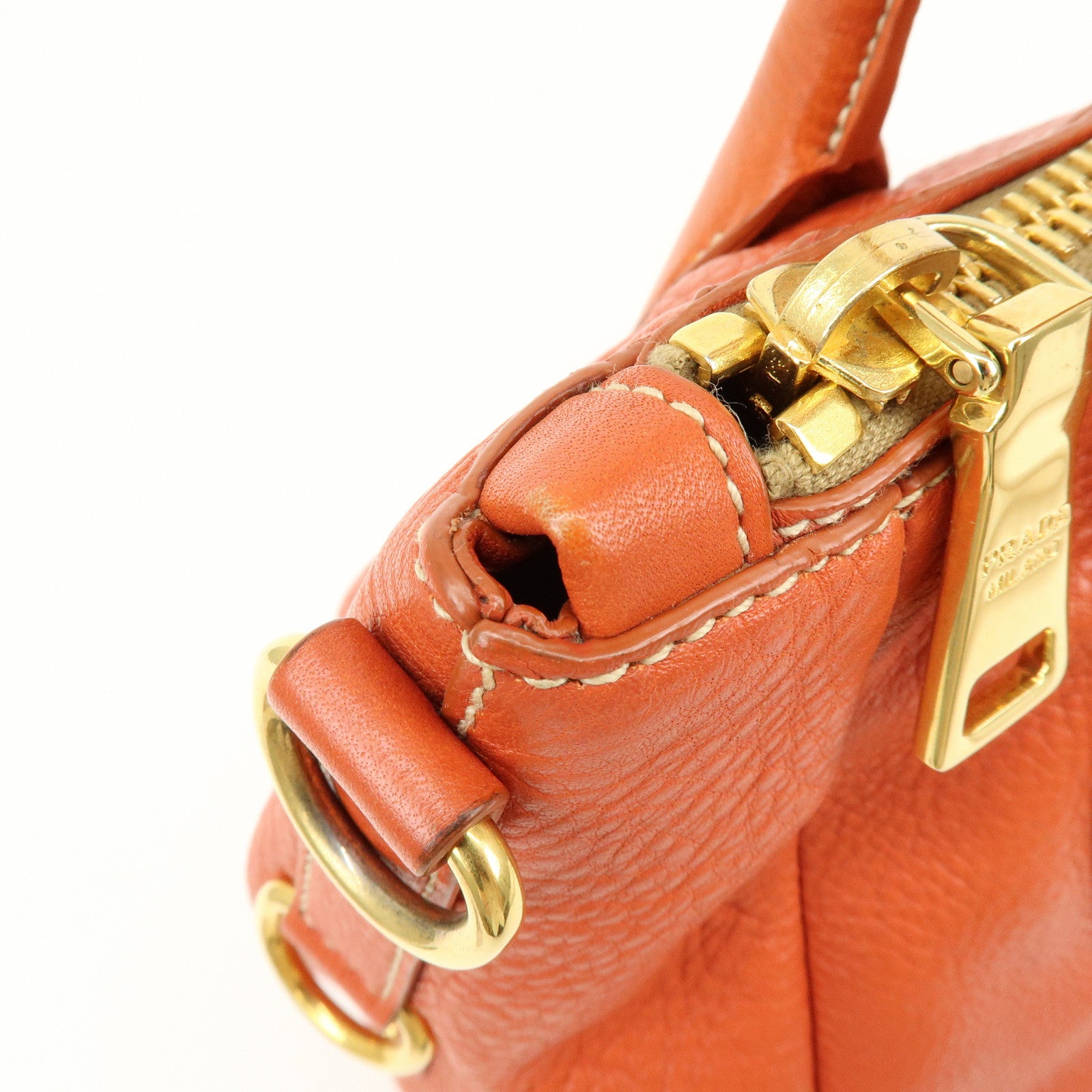 PRADA Logo Leather 2Way Bag Hand Bag Shoulder Bag Orange