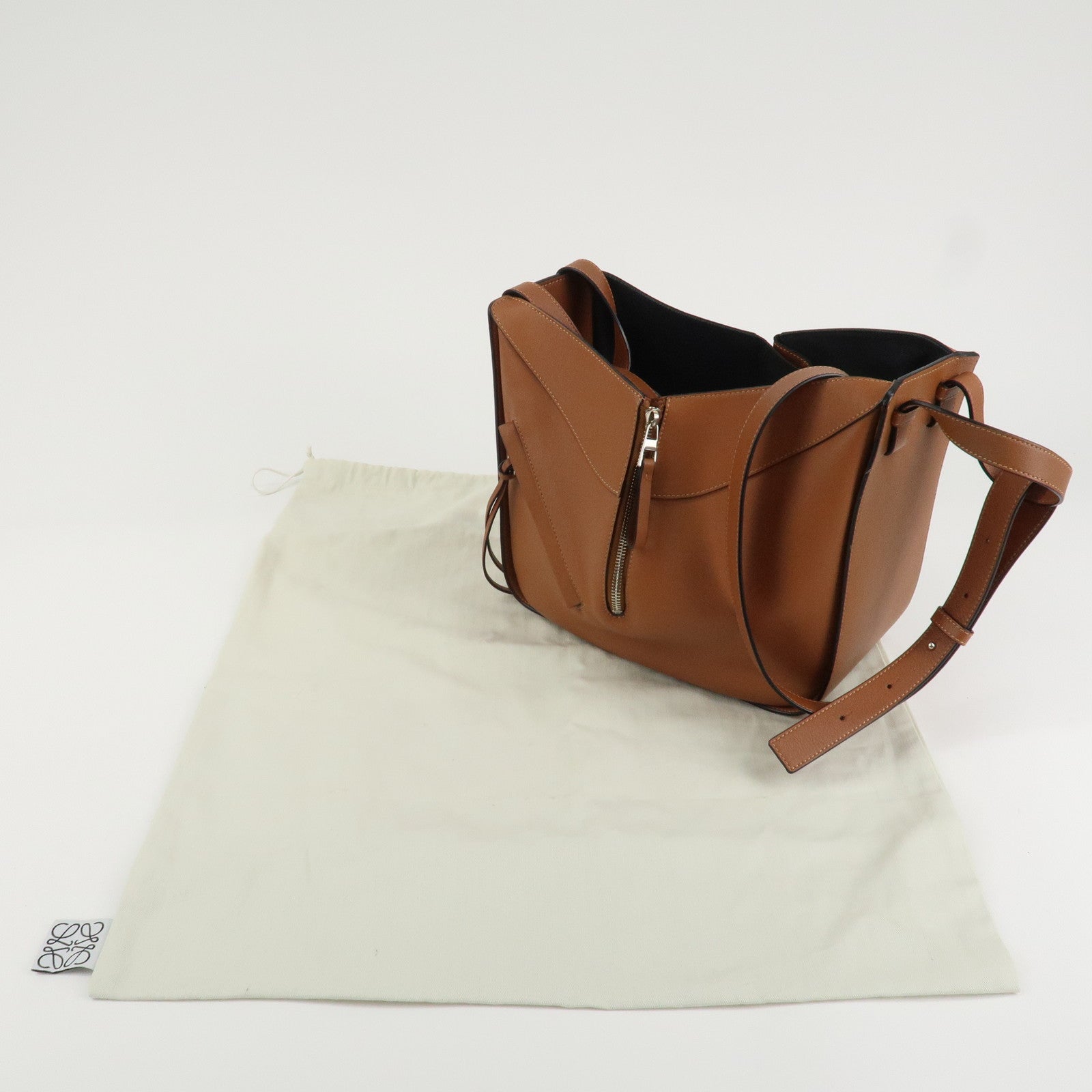LOEWE Leather Hammock Bag Small Shoulder Bag Hand Bag Brown Used