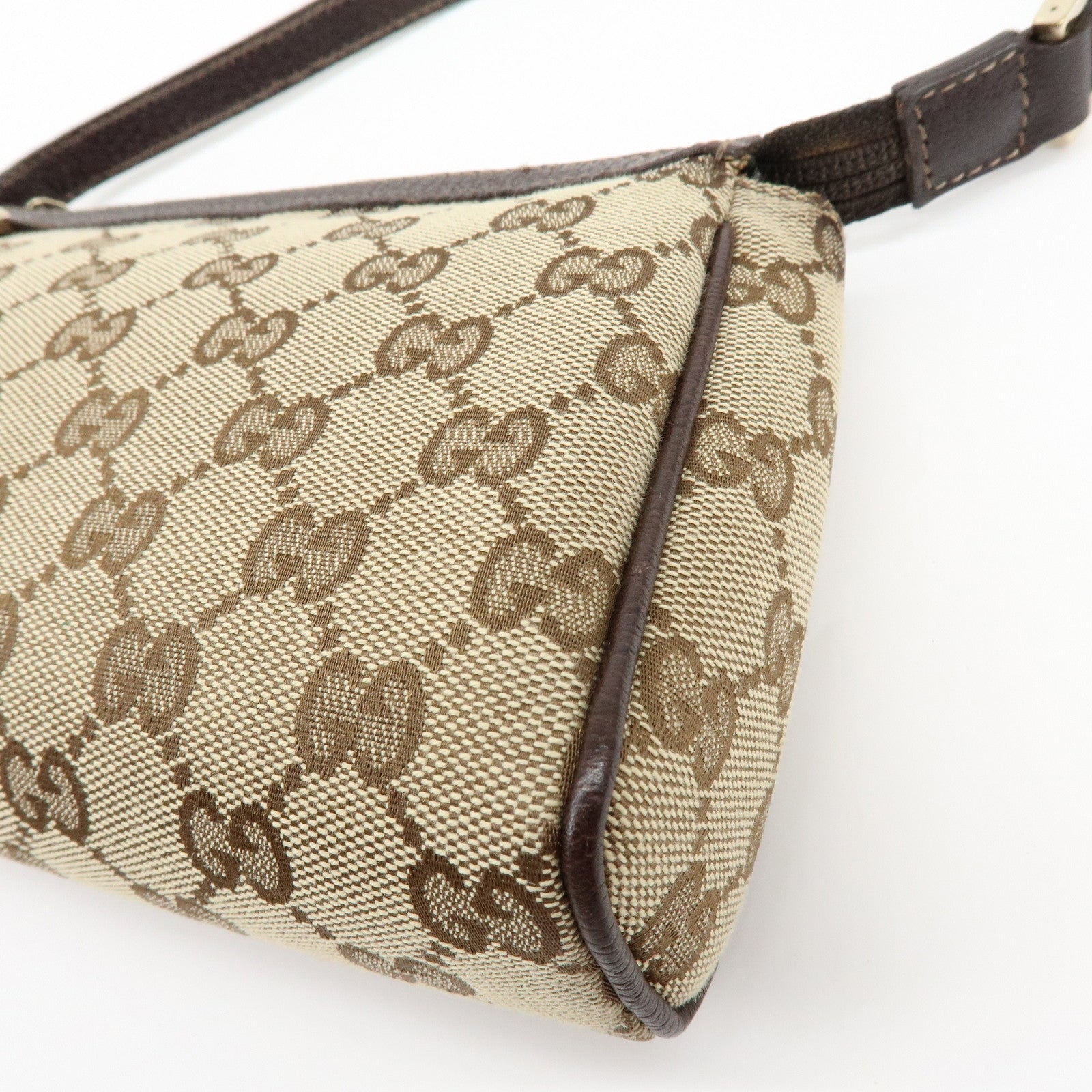 GUCCI Abbey GG Canvas Leather Pouch Hand Bag Beige Brown 145750