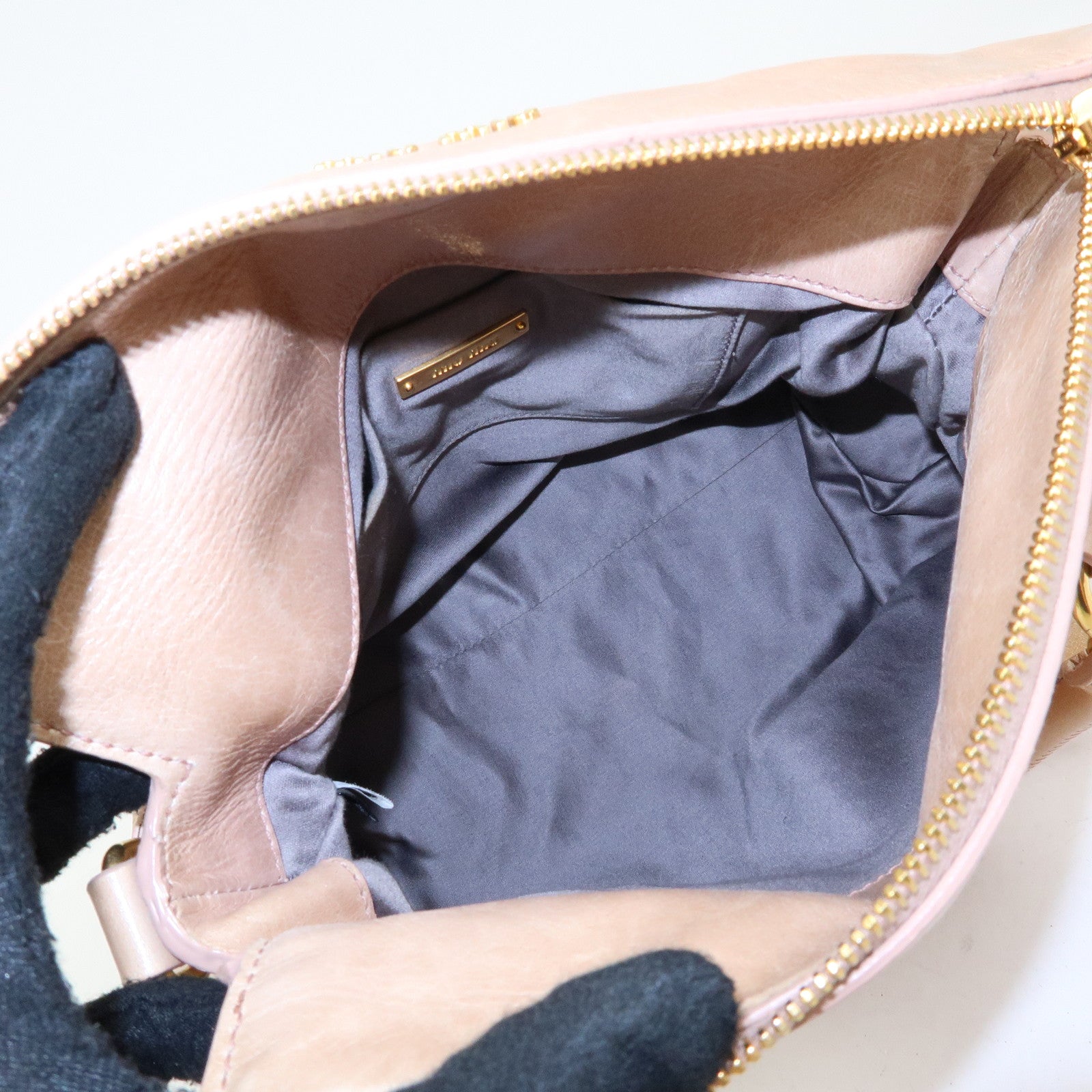 MIU MIU Leather Side Ribbon 2Way Bag Hand Bag Shoulder Bag Beige