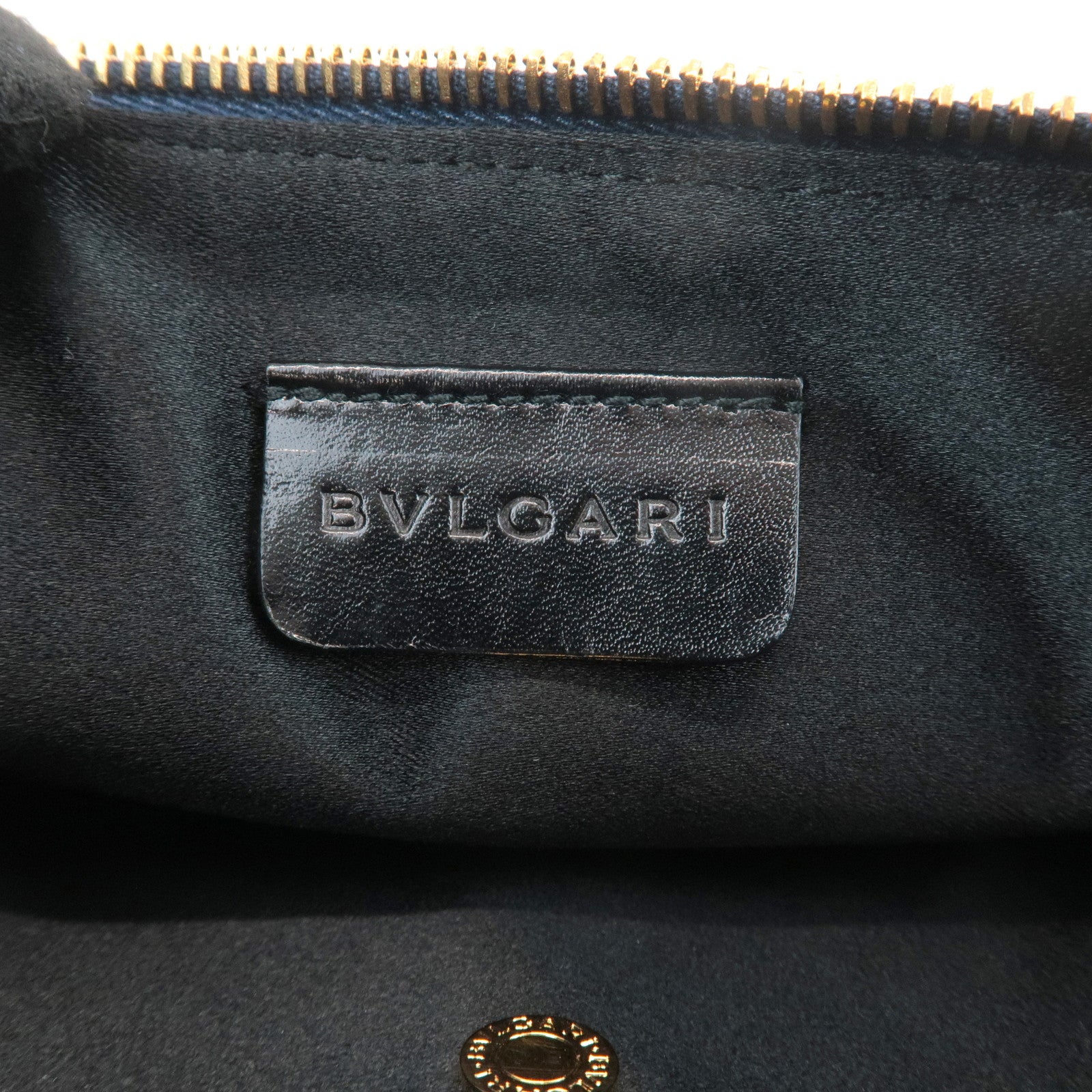 BVLGARI Logo Mania Denim Shoulder Bag Black Navy Blue Used