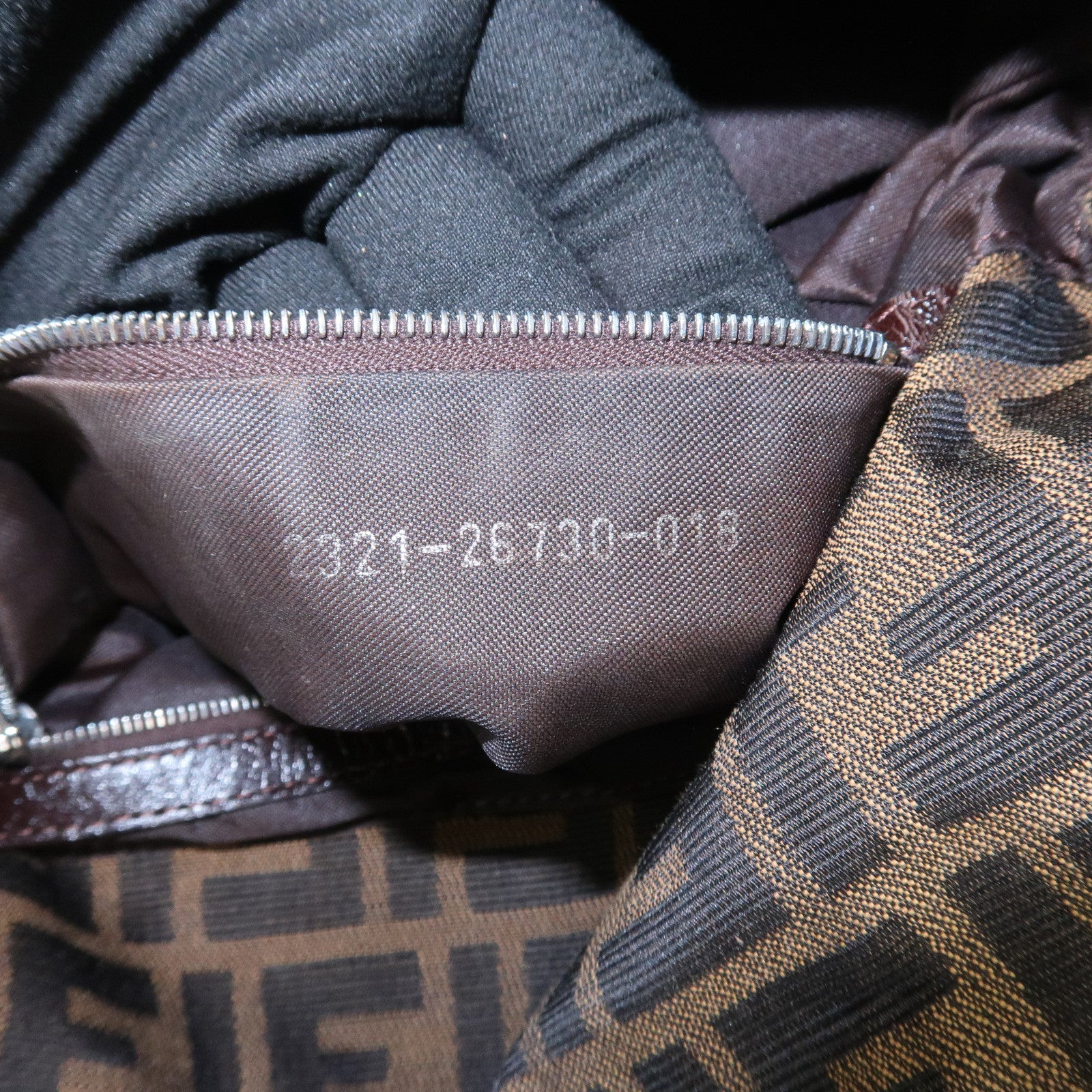 FENDI Zucca Canvas Leather Shoulder Bag Brown Black 26730