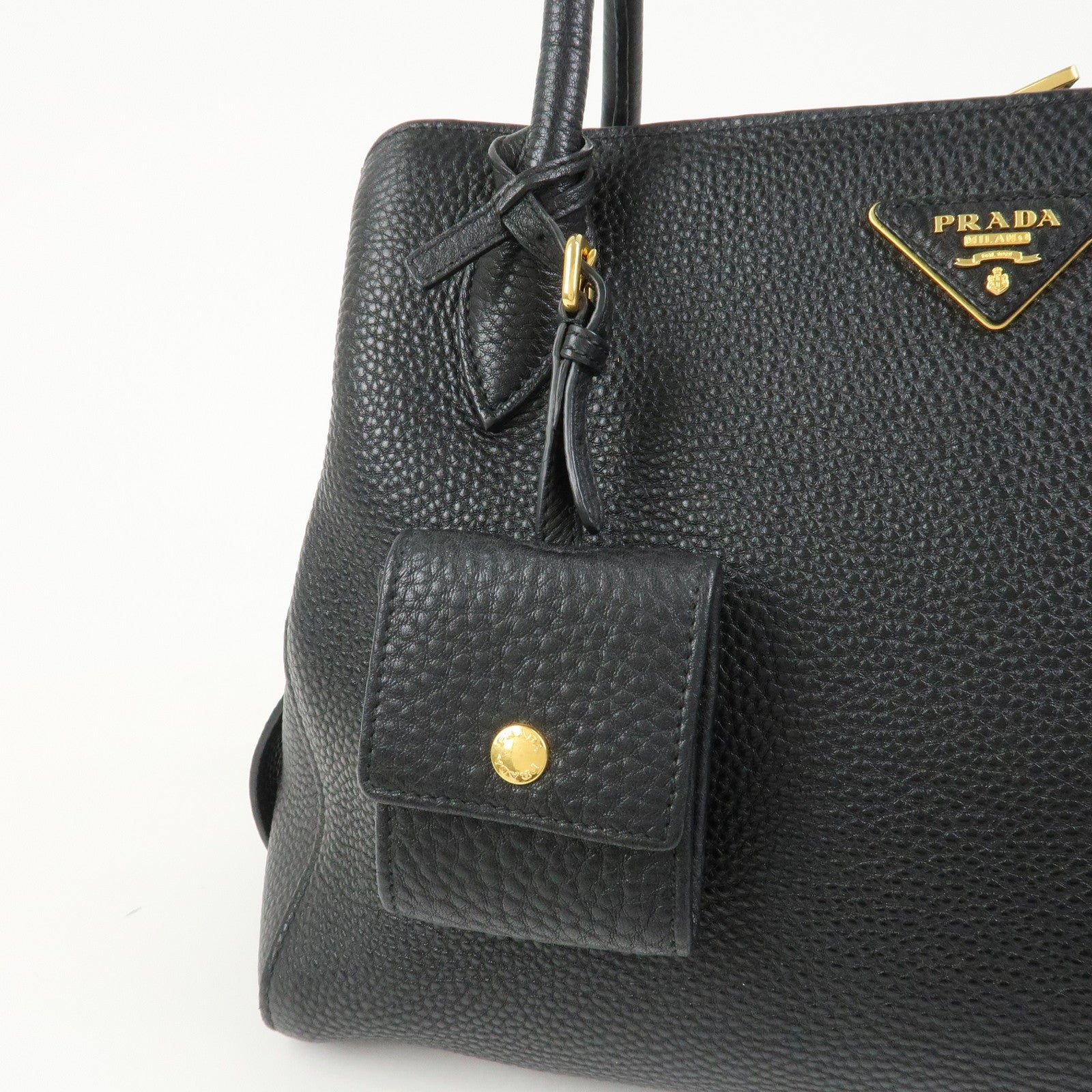 PRADA Triangle Logo Leather 2 Way Bag Hand Bag Black 1BA127