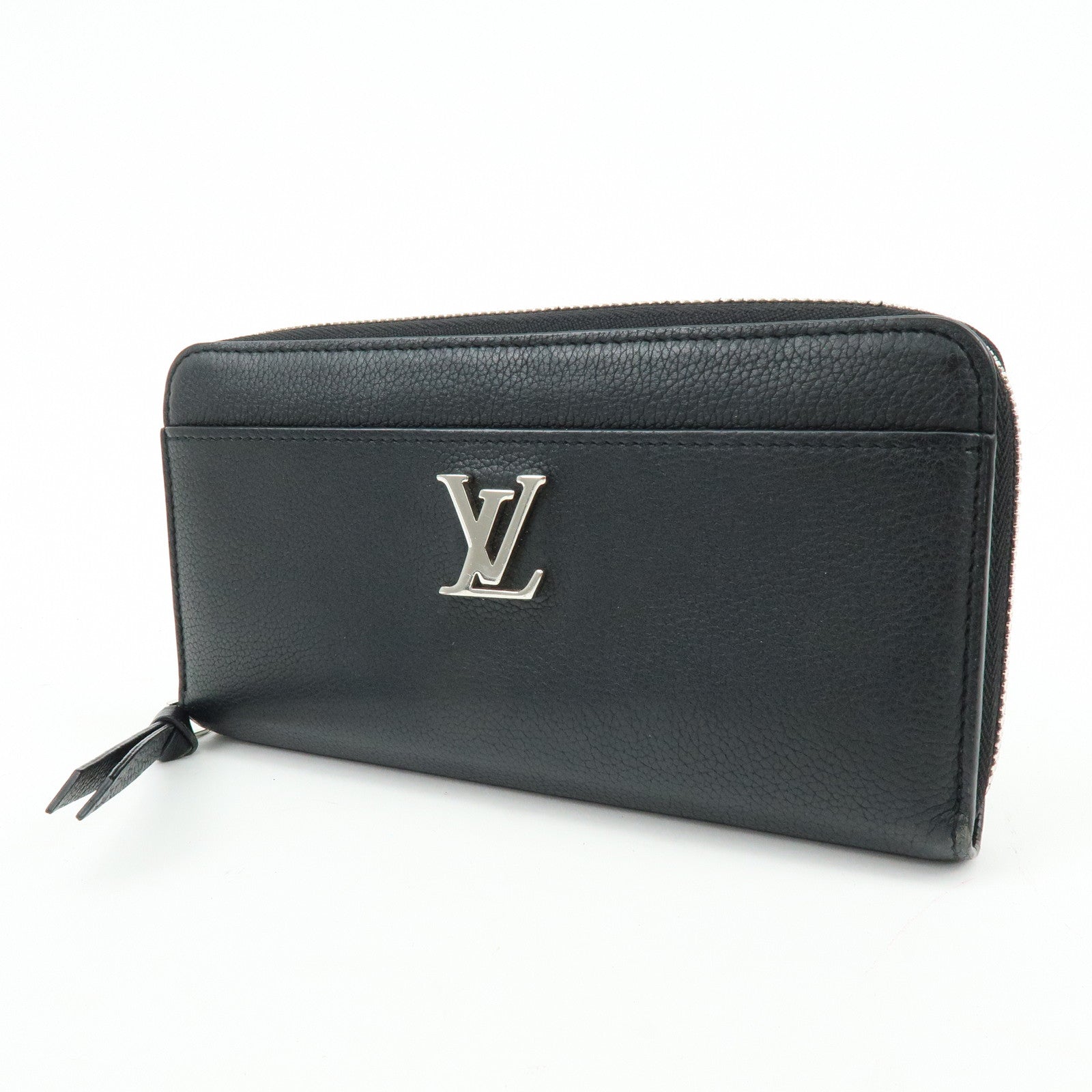 Louis Vuitton Leather Lockme Round Zippy Long Wallet Noir M62622