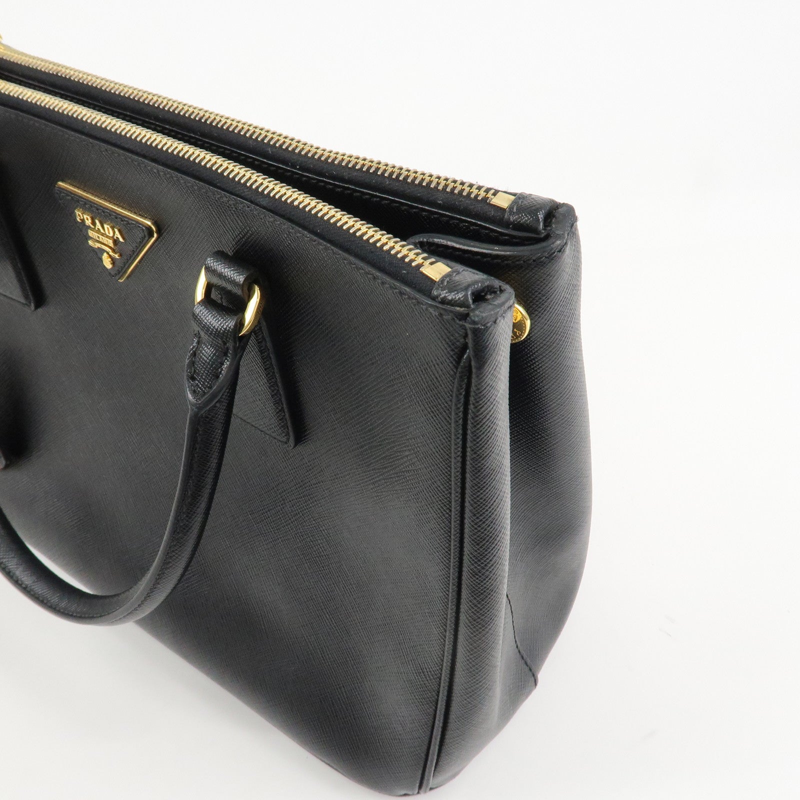 PRADA Triangle Logo Saffiano Leather 2WAY Hand Bag Black BN1801 Used