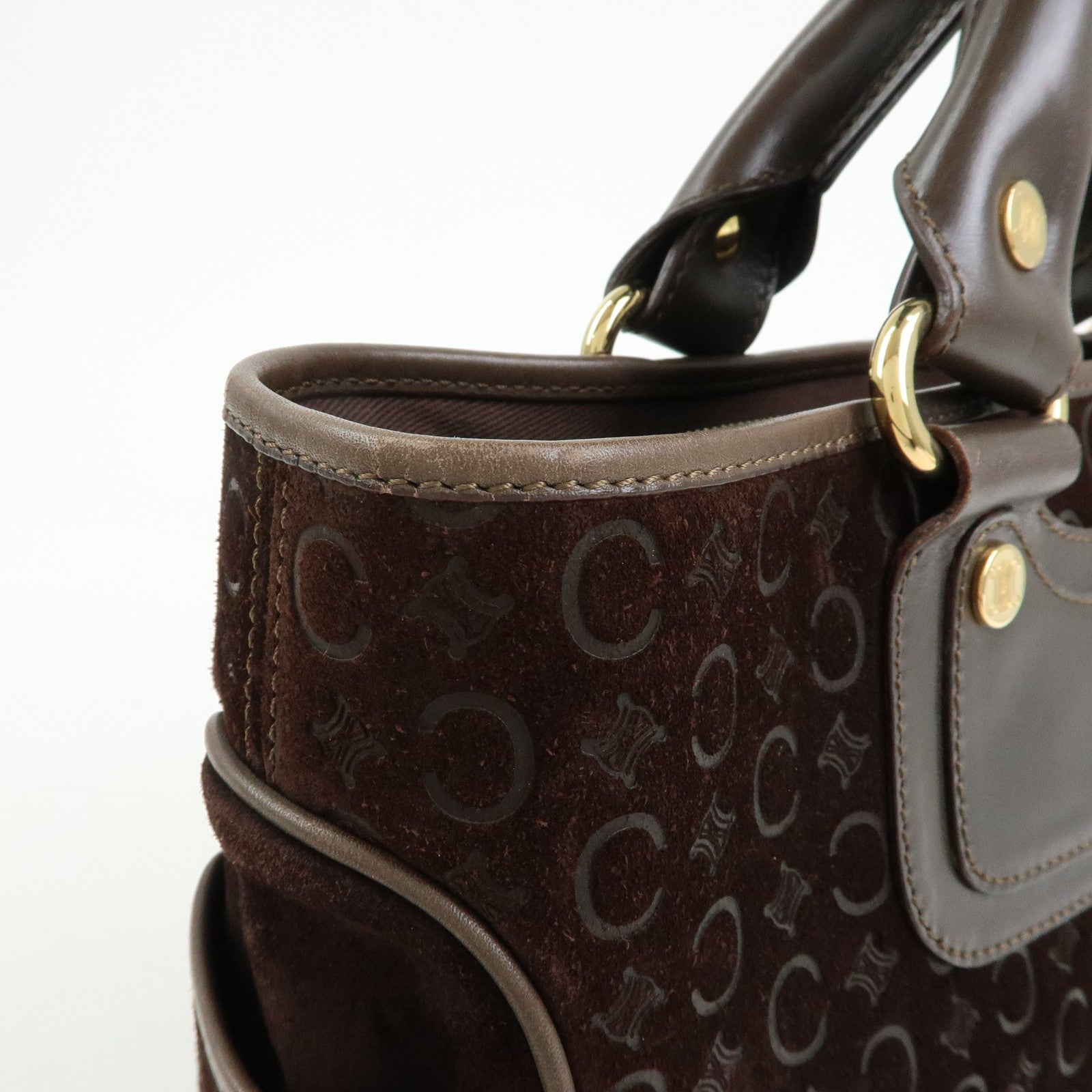 CELINE C Macadam Suede Leather Boogie Bag Hand Bag Brown