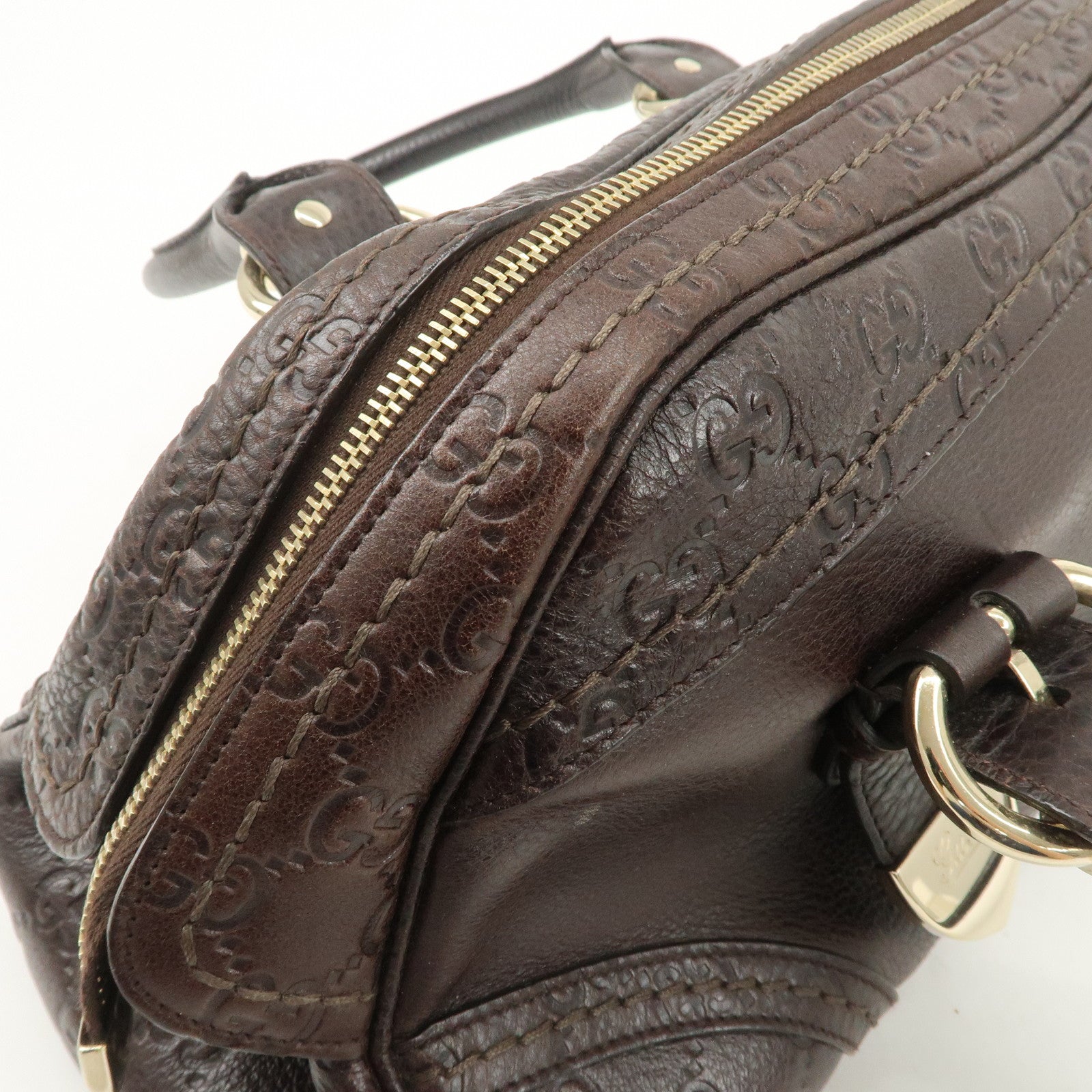 GUCCI Guccissima Leather Mini Boston Bag Hand Bag Dark Brown 181508 Used