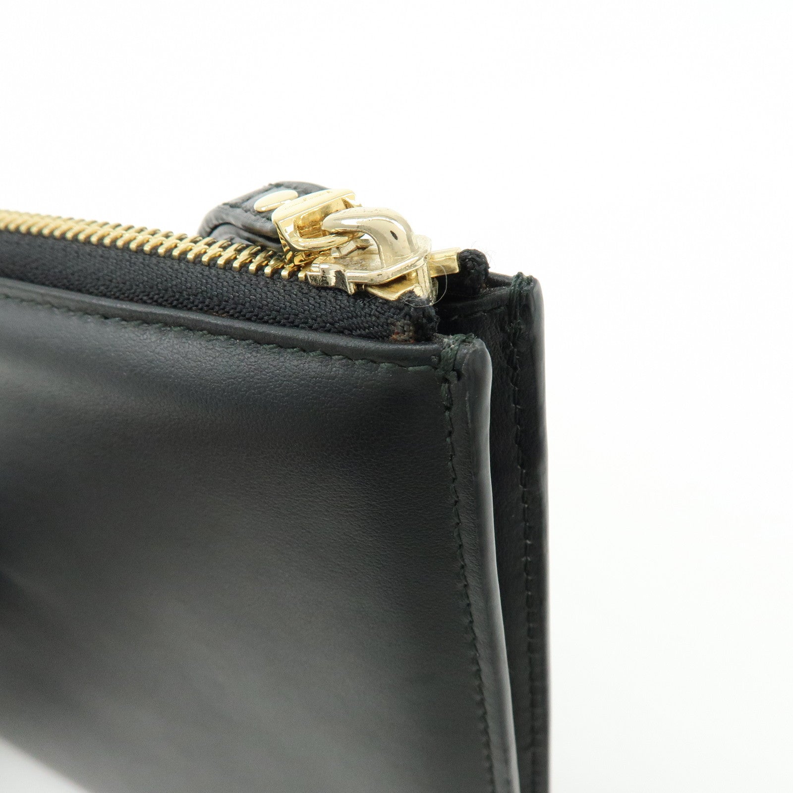 Ferragamo Gancini Leather Clutch Bag Pouch Cosmetic Bag Black