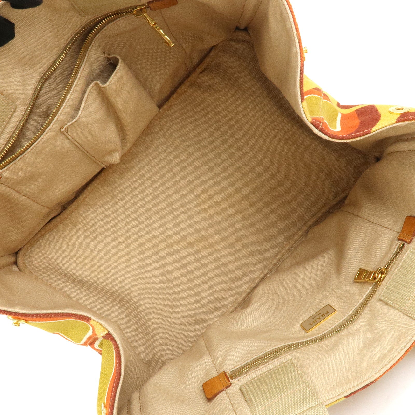 PRADA Triangle Logo Canapa Large Tote Hand Bag Orange Yellow BN1872