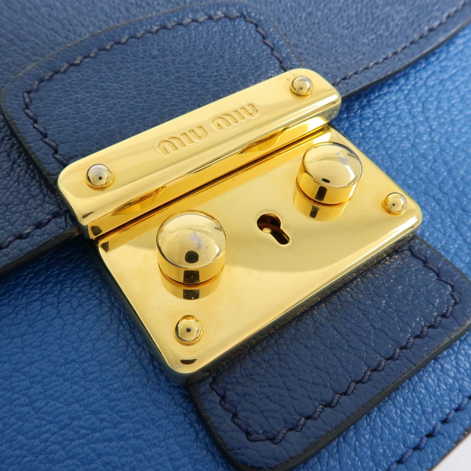 MIU MIU Madras Leather Shoulder Bag Crossbody Bag Blue RT0544