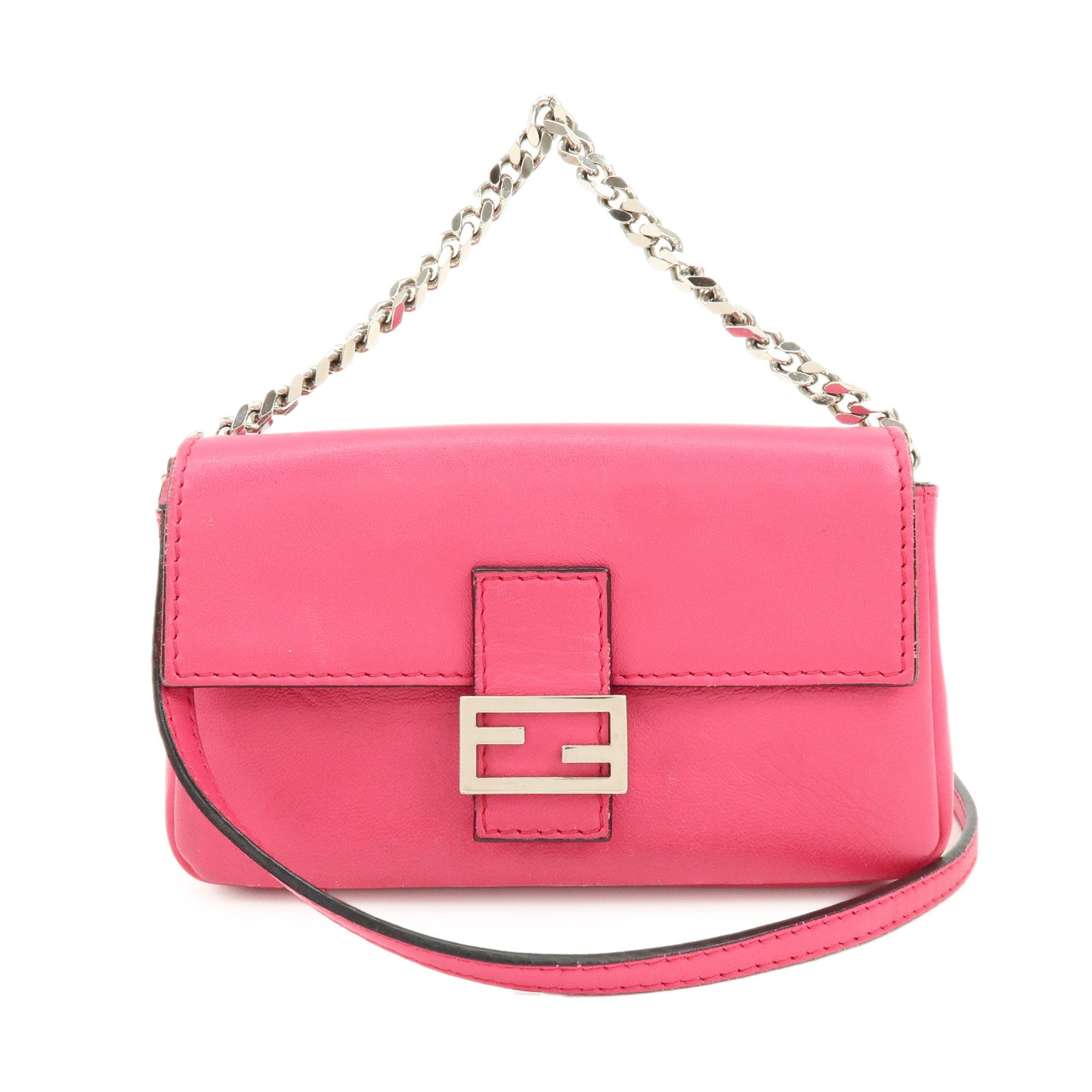 FENDI Leather Micro Baguette Shoulder Bag Crossbody Bag Pink 8M0354