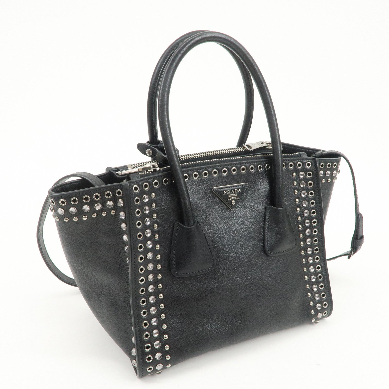 PRADA Triangle Logo Leather 2Way Bag Hand Bag Shoulder Bag B2625V