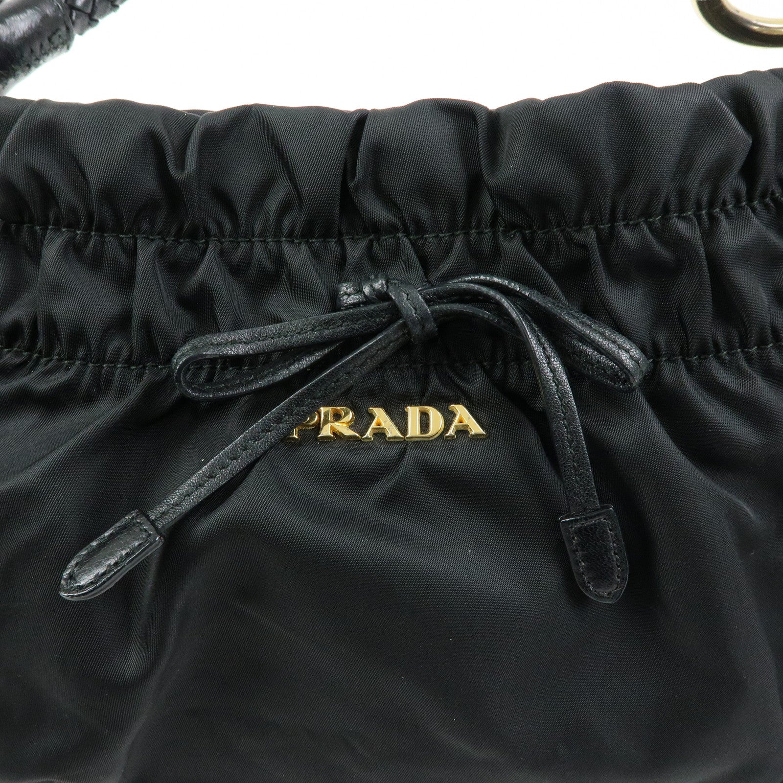 PRADA Ribbon Nylon Leather Shoulder Bag Hand Bag Black BR4237