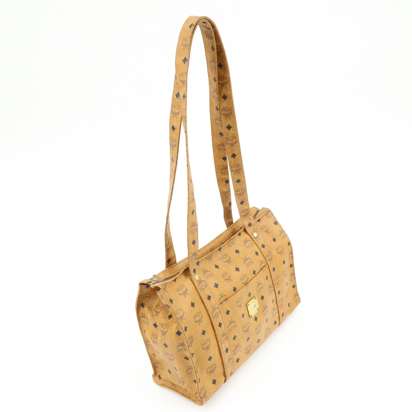 MCM Visetos PVC Tote Bag Shoulder Bag Hand Bag Cognac Brown