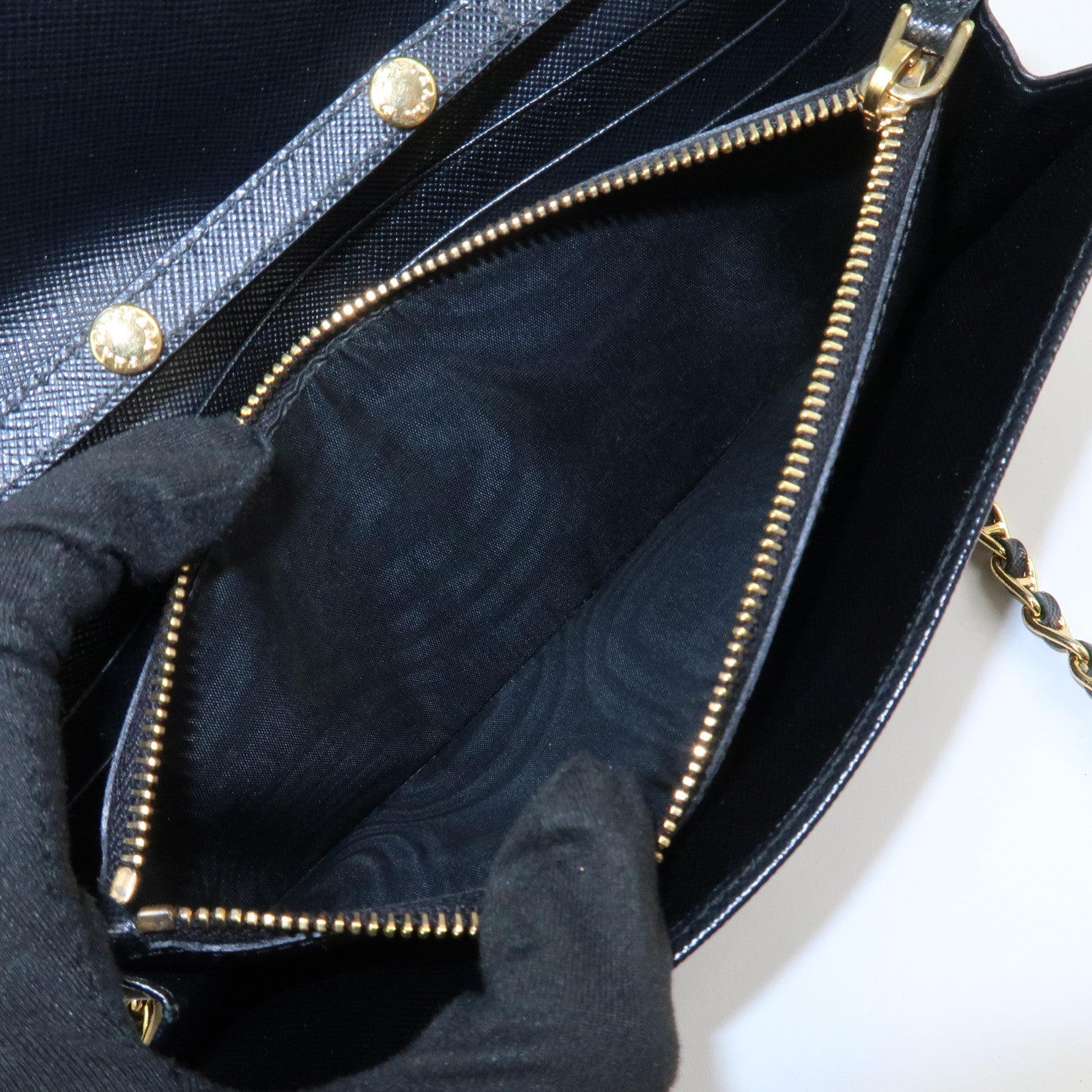 PRADA Logo Leather Chain Wallet WOC Shoulder Wallet Black 1MT290